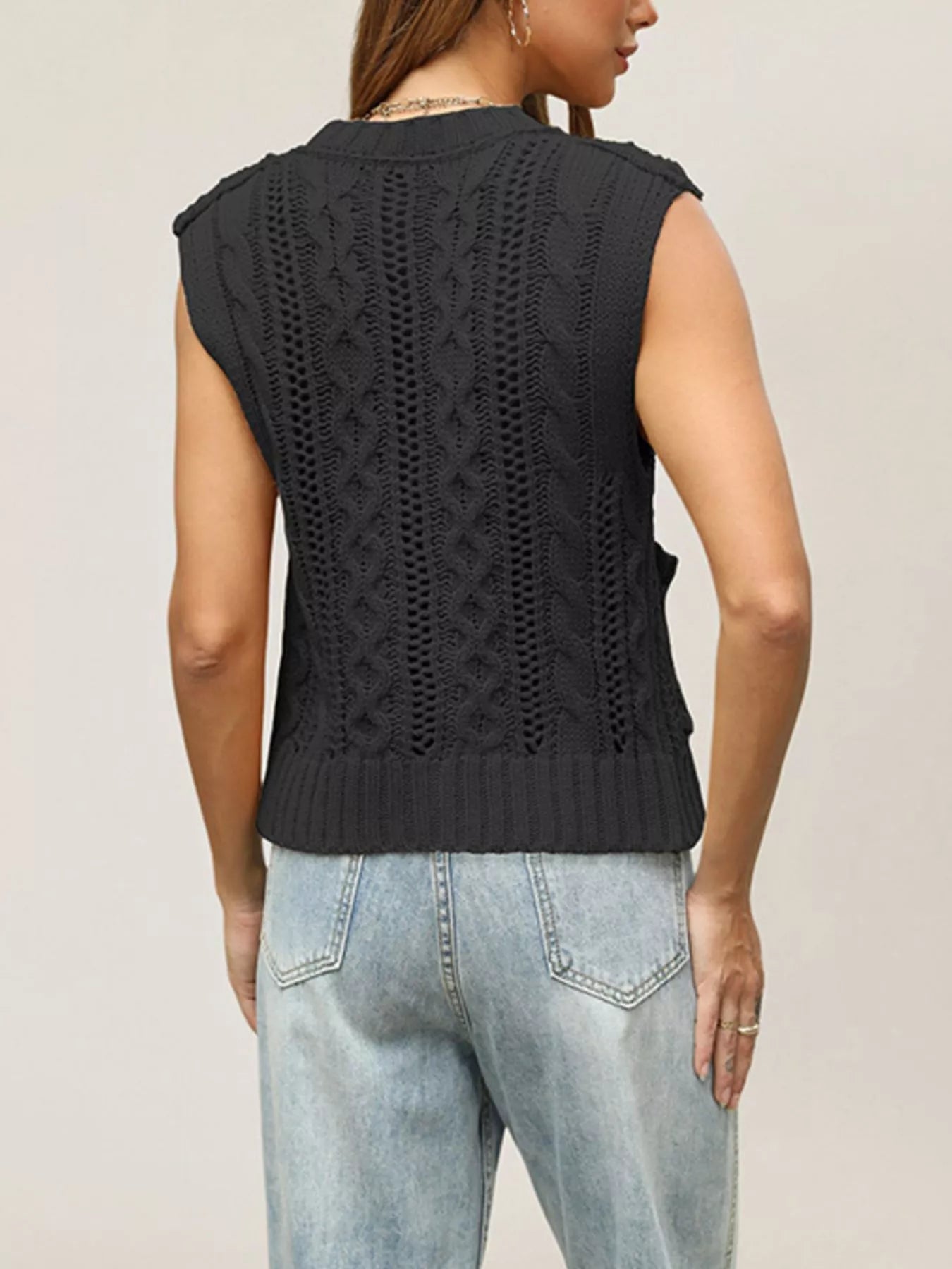 Trendsi Cable-Knit Button-Down Sweater Vest -