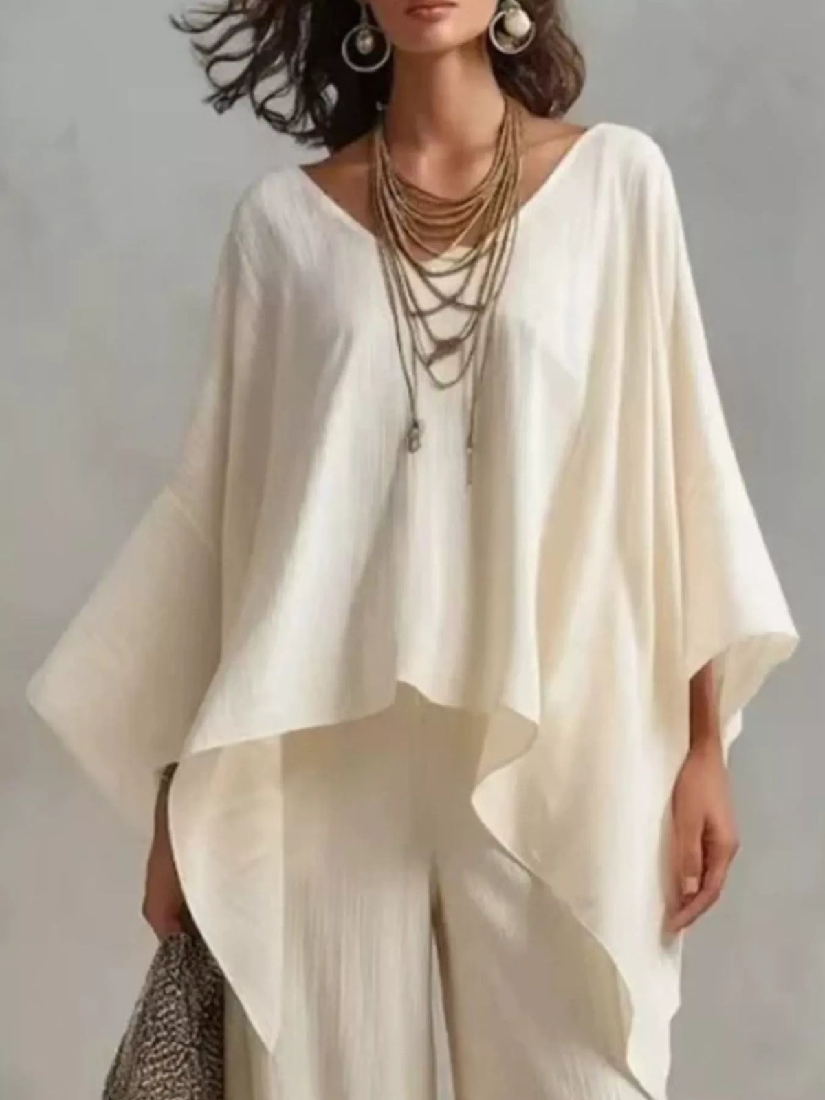 Loose-Fit V-Neck Top and Pants Set