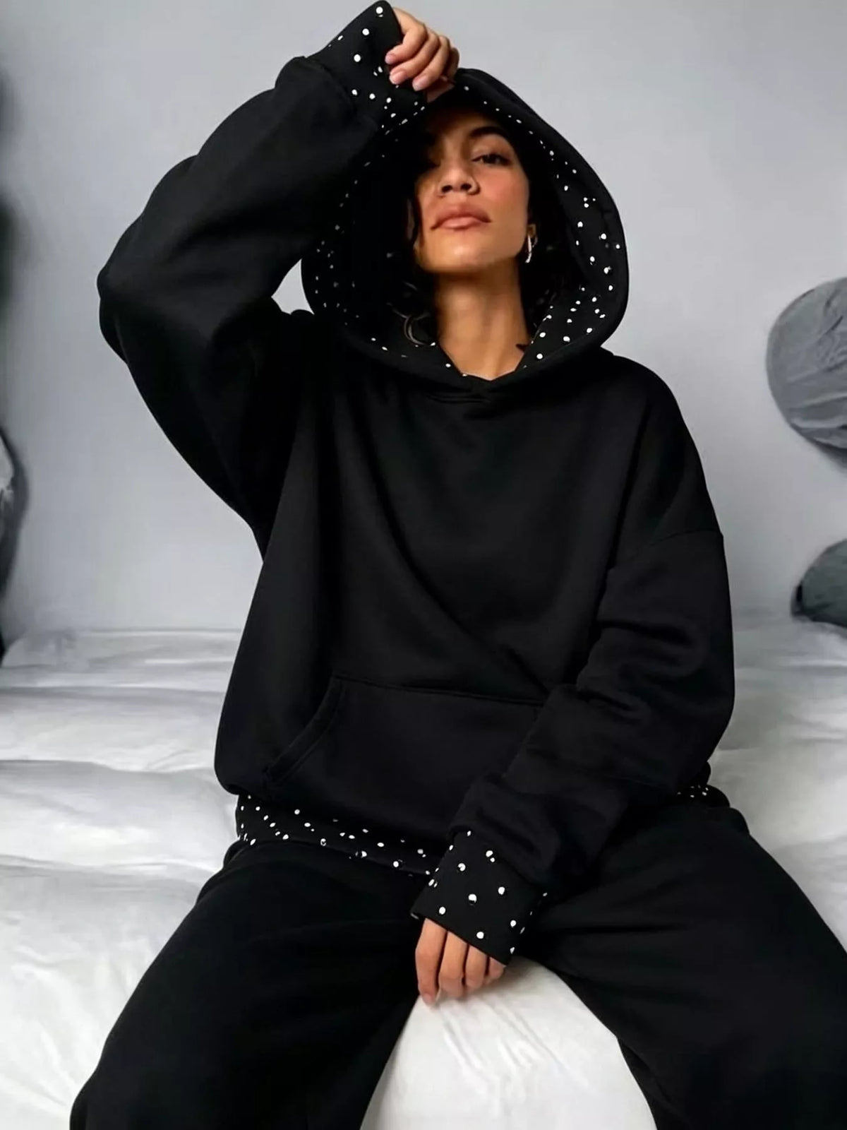 Hoodie and Wide-Leg Pants Set — front view