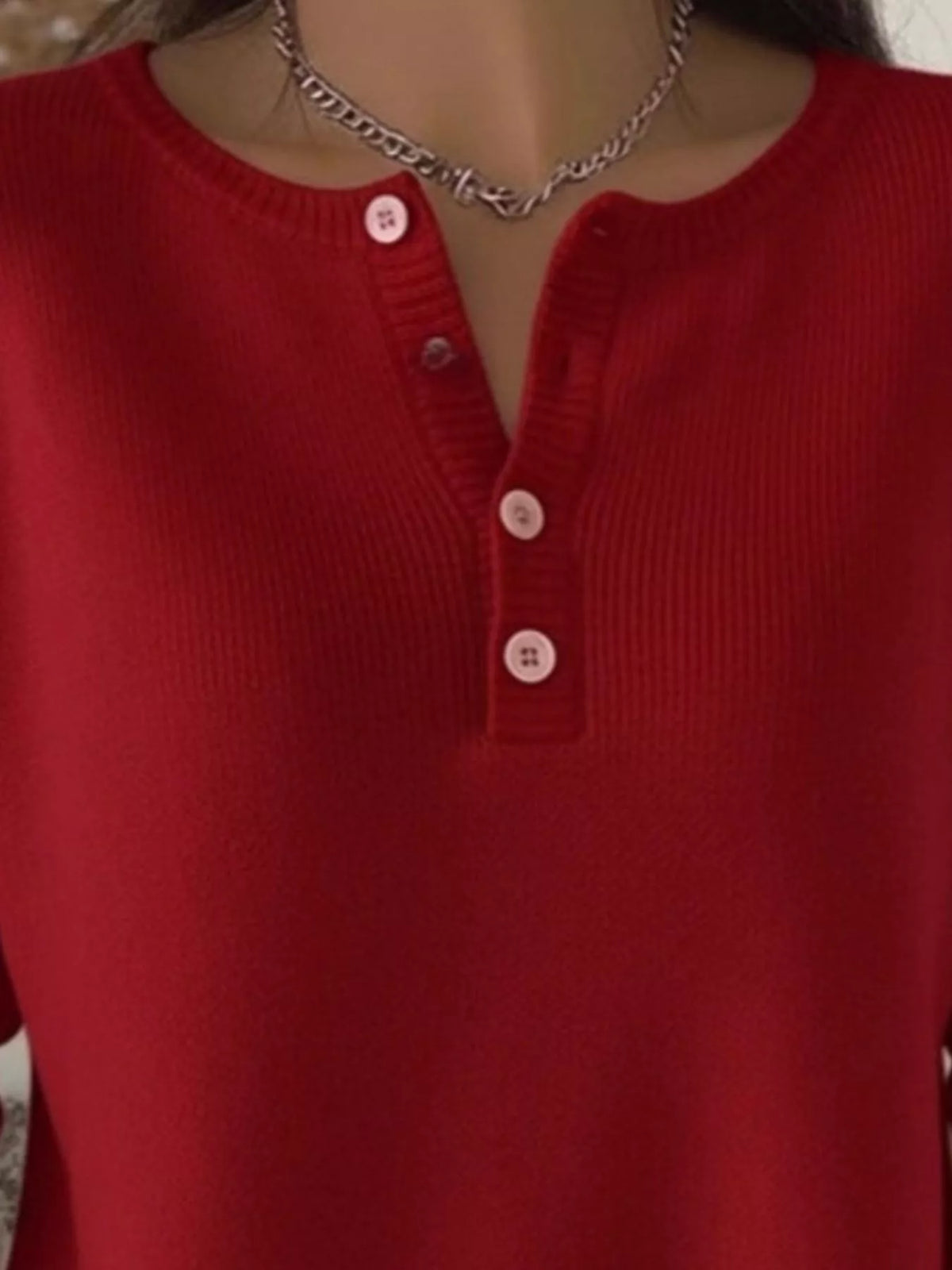 Trendsi Full Size Button Detail Ribbed Knit Sweater Plus Size -