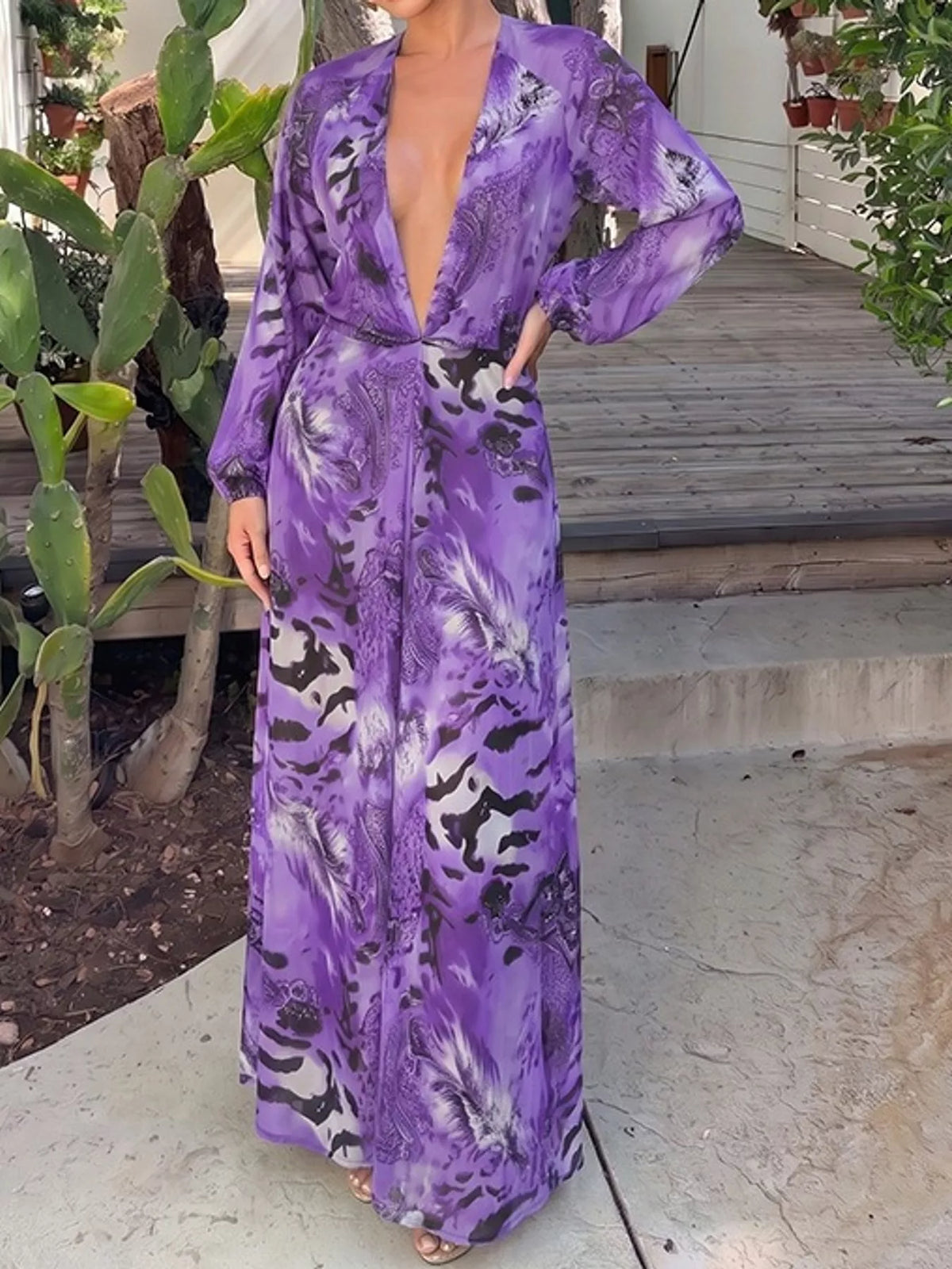 Printed maxi dress, purple front