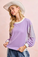 Trendsi BiBi Mix and Match Sweatshirt with Floral Sleeve Striped -