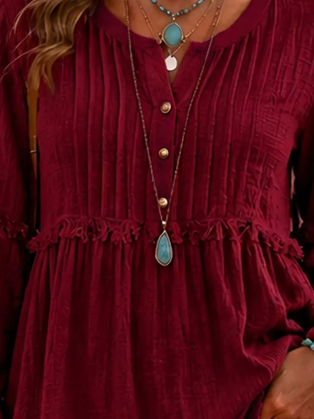 Trendsi Full Size Frill Notched Long Sleeve Blouse Plus Size -