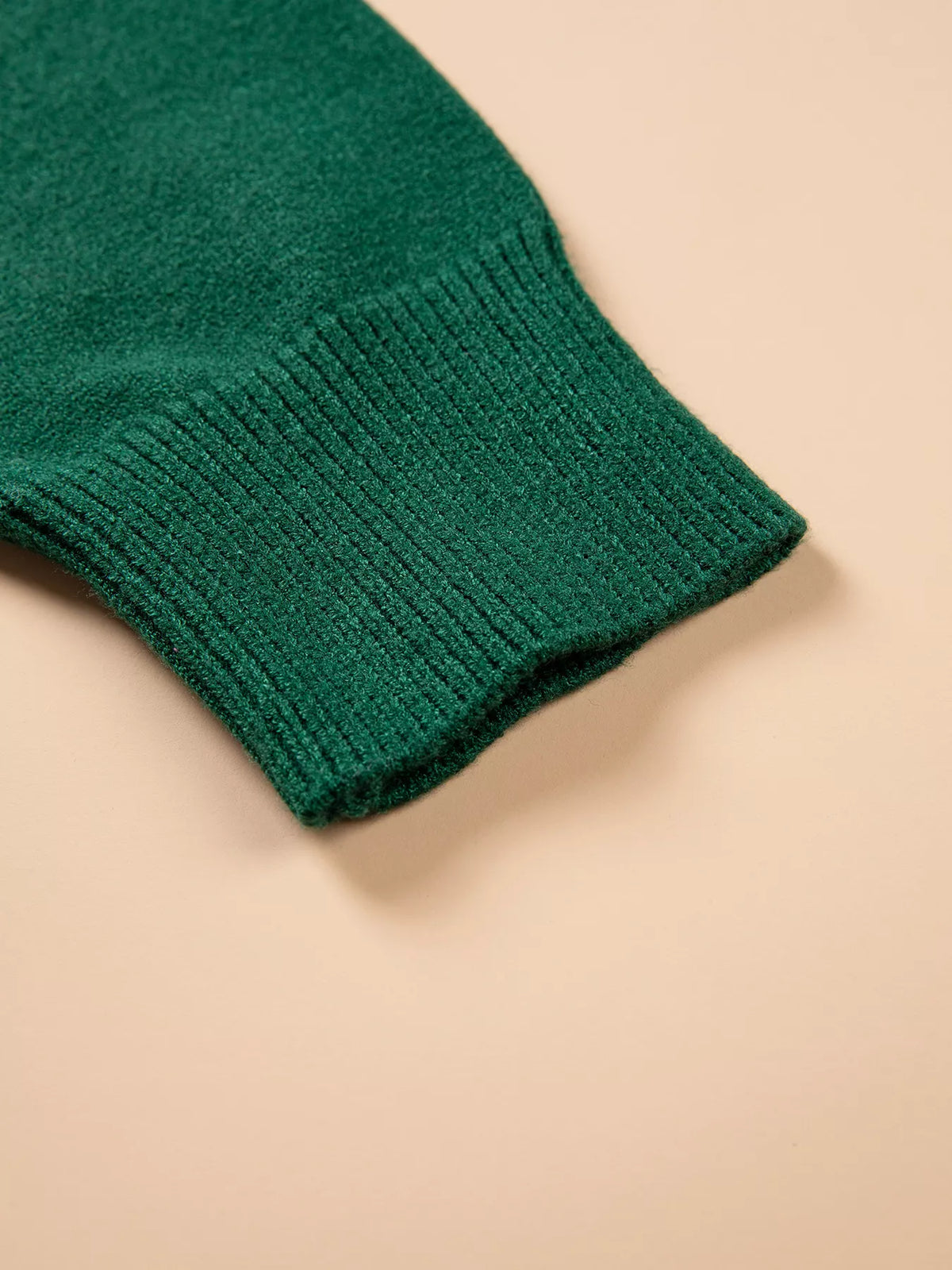 Dark Green abstract dog embroidery christmas round neck sweater, detail view