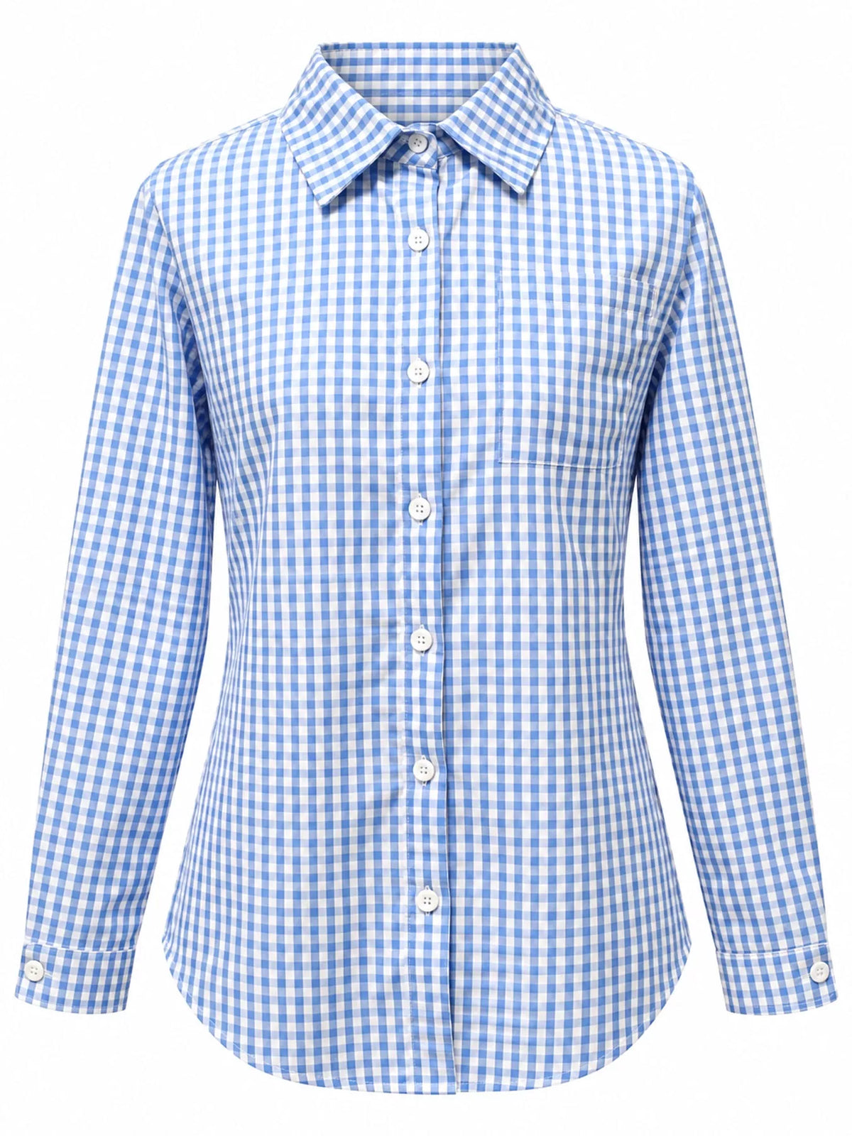 Light blue and white plaid button-down shirt