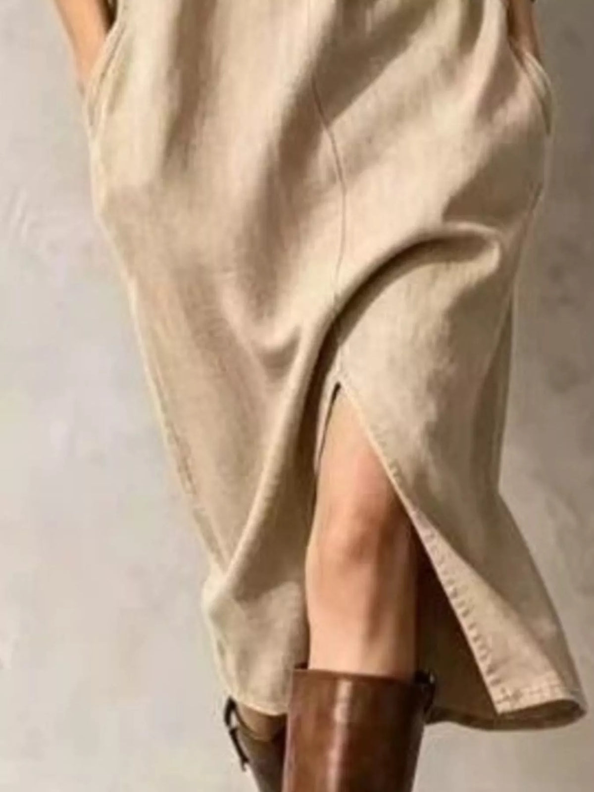 Mandarin neck long sleeve midi dress, construction and design details
