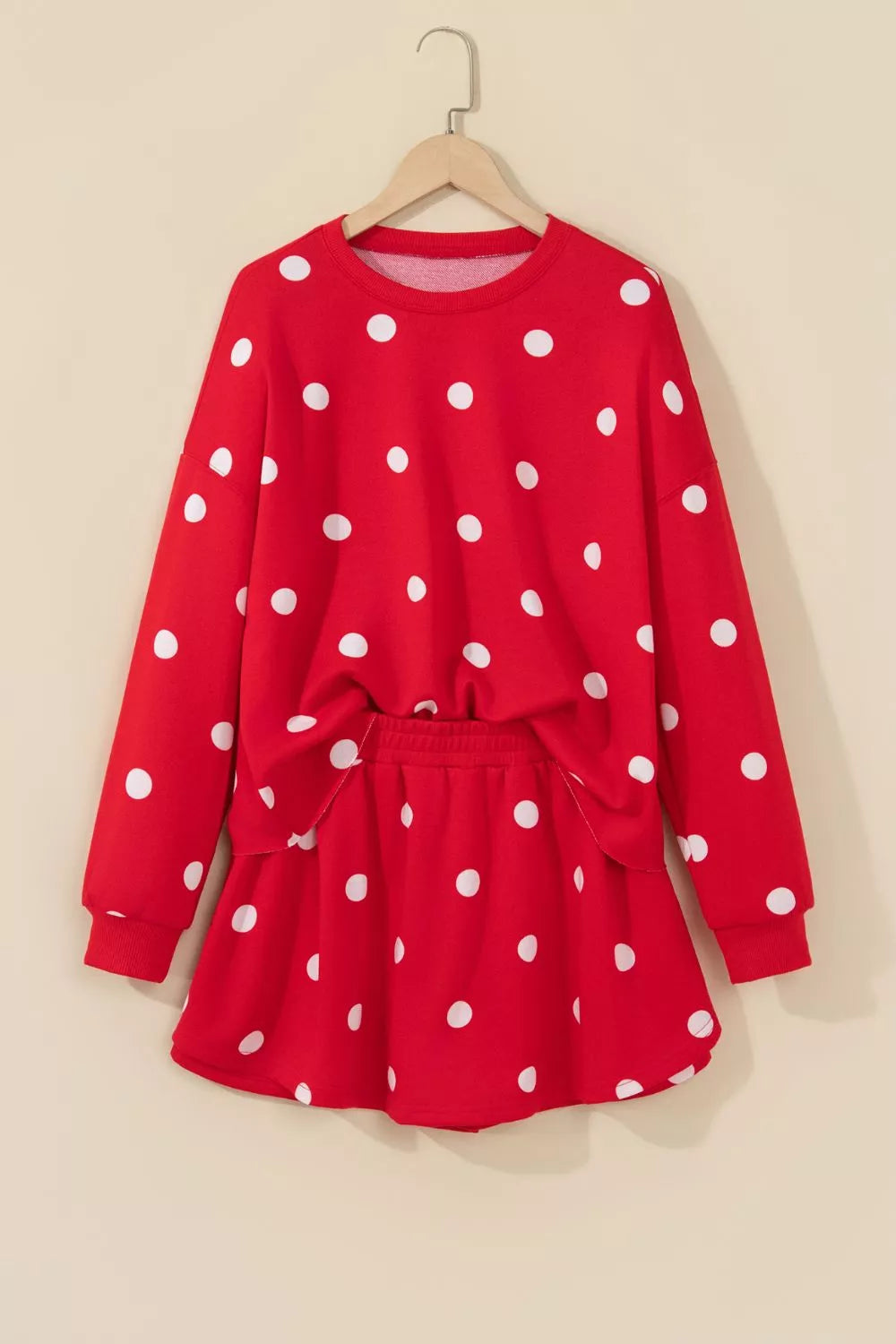 Polka Dot Raw Hem Top and Skort Set, front view