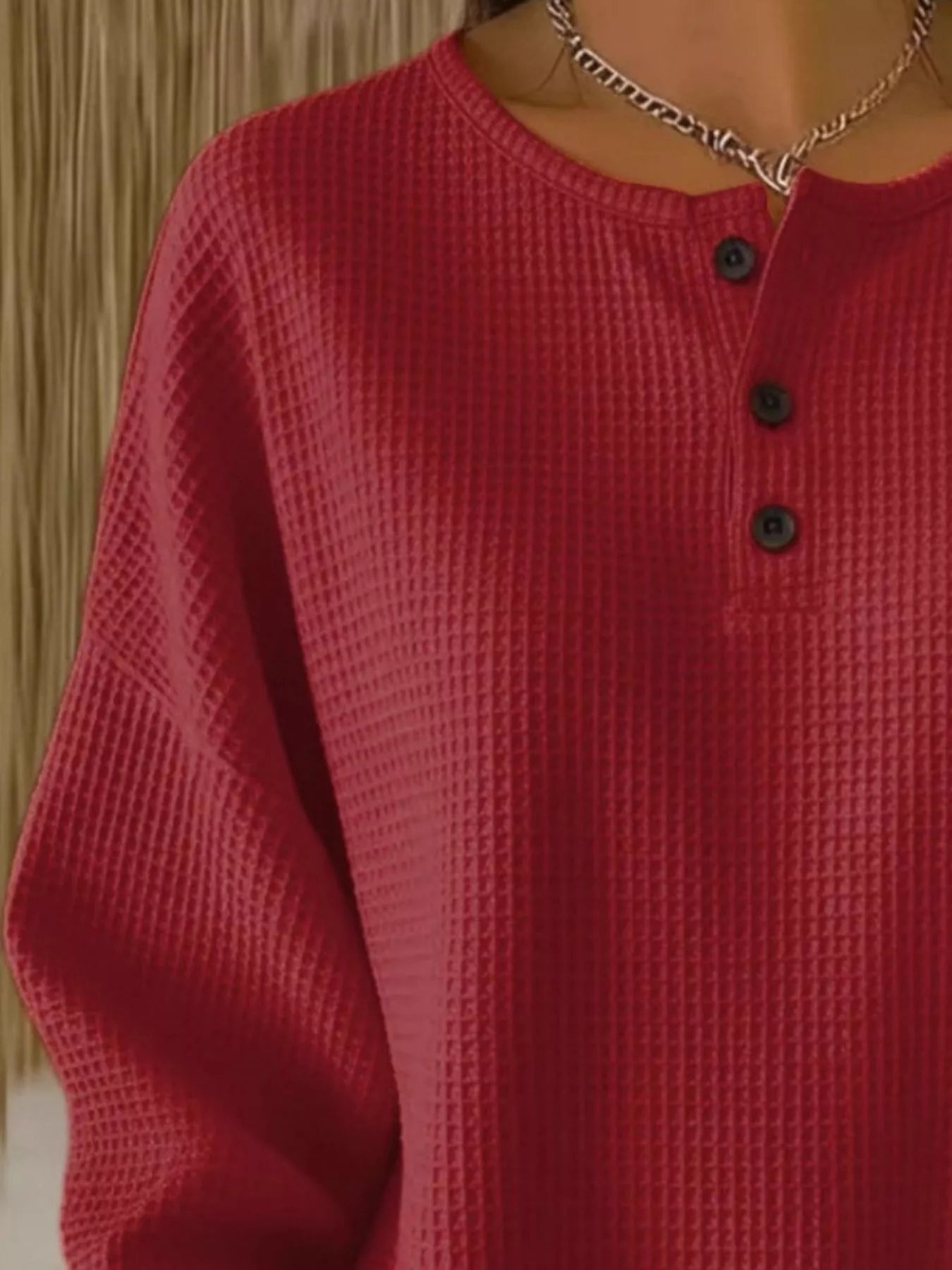 Trendsi Full Size Waffle Knit Button Detail Top Plus Size -