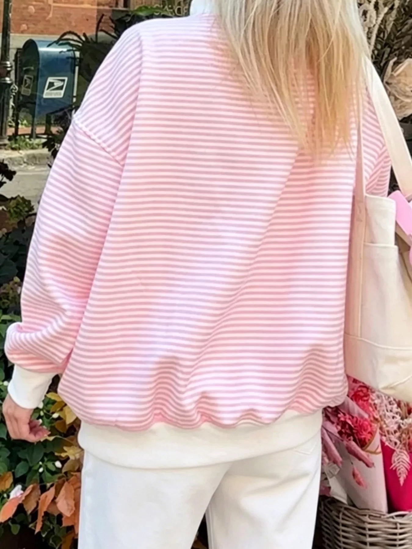 Trendsi Oversized Striped Crew Neck Sweatshirt -