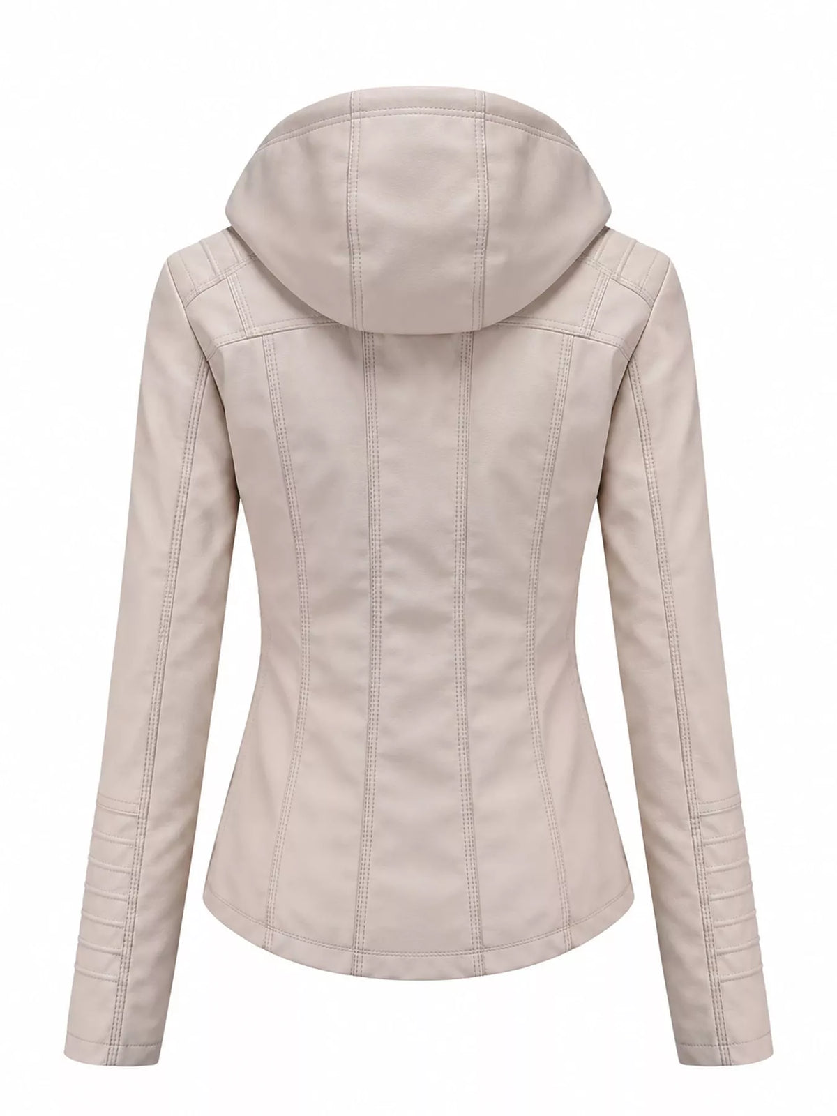 Hooded faux-leather jacket, light taupe back