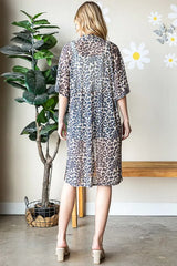 Trendsi Women’s Leopard Print Cardigan Short Sleeve Open Front Polyester Plus Size - Shirts