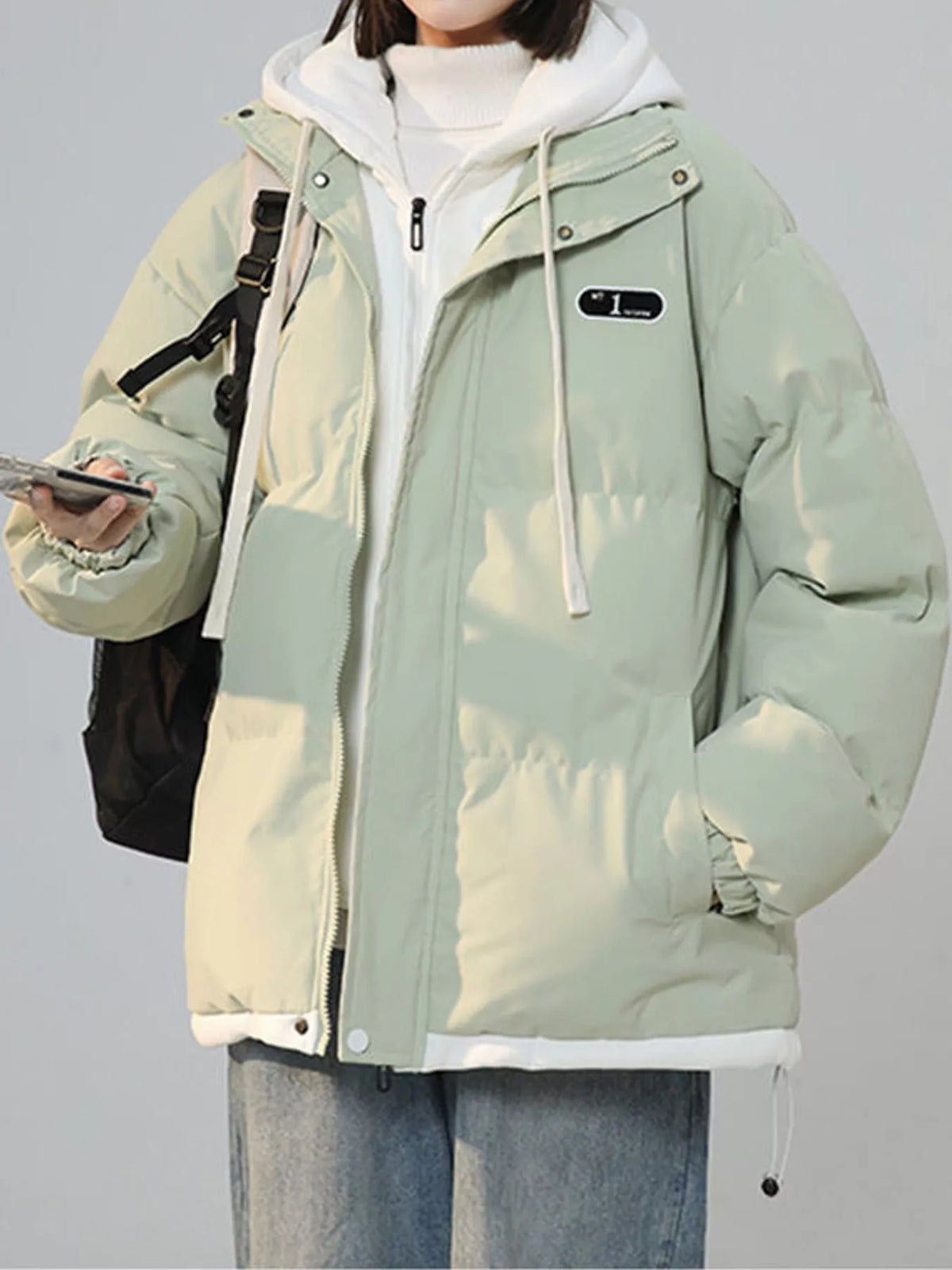 Zip-Up Hooded Puffer Jacket — front view