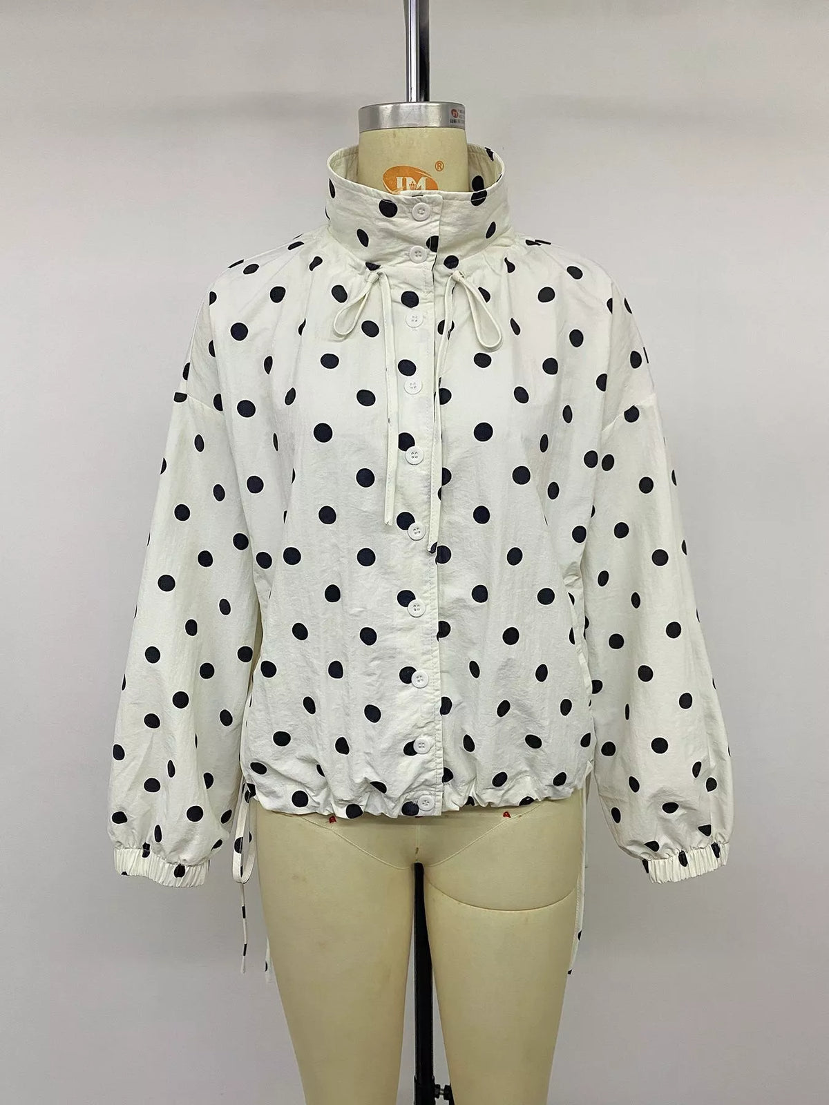 Trendsi Polka Dot Stand-Collar Casual Jacket -