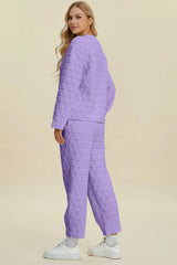 Trendsi Double Take Full Size Texture Round Neck Long Sleeve Top and Pants Set -