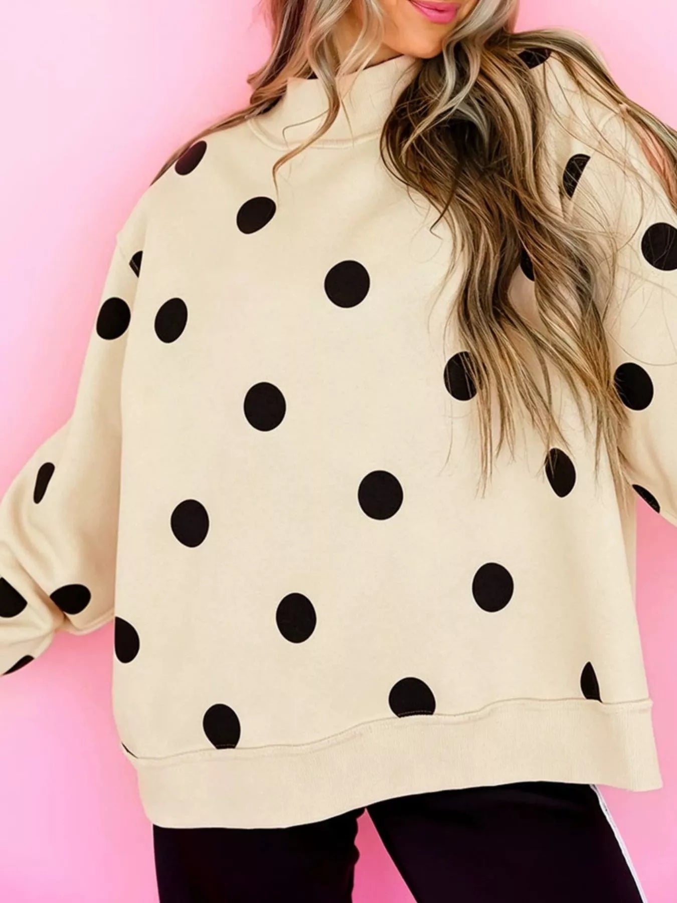 Trendsi Oversized Polka Dot Crewneck Sweatshirt -