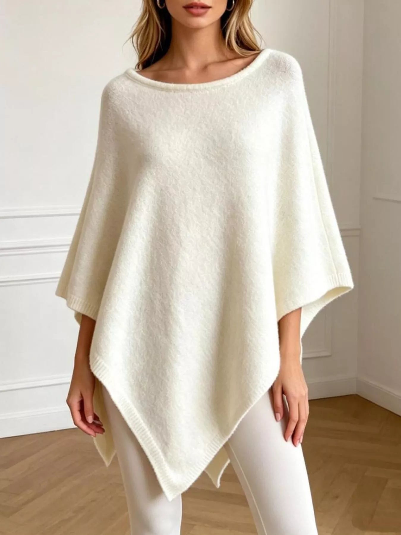 Trendsi Asymmetrical Hem Knit Poncho -