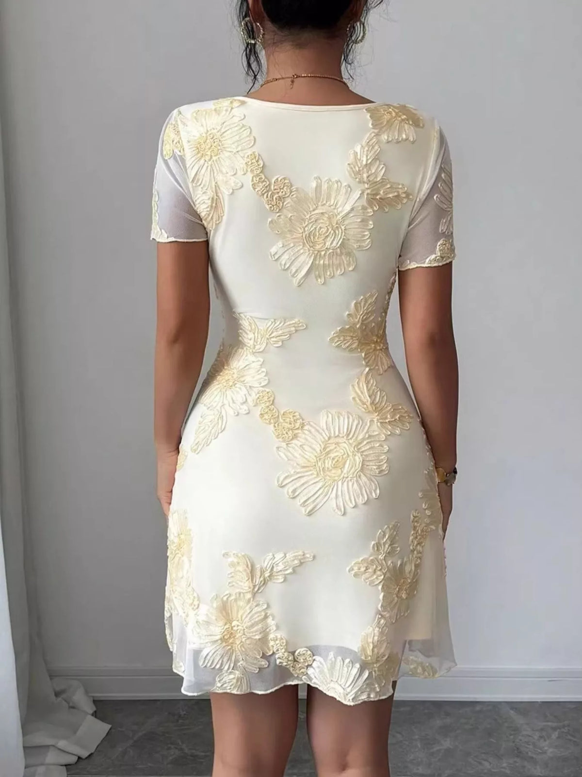 Trendsi Floral Mesh Short Sleeve Mini Dress -