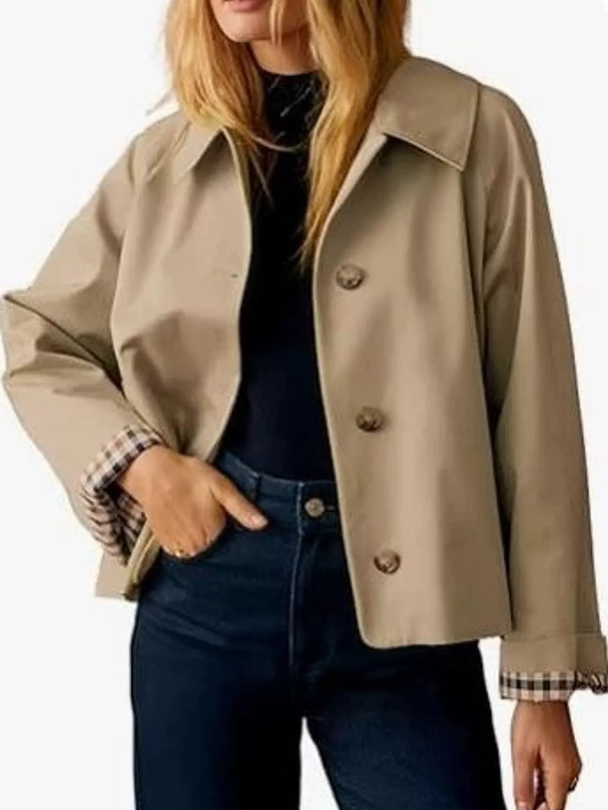 Cropped trench jacket, khaki front