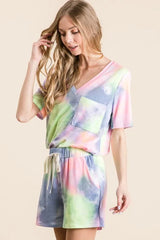 Trendsi BiBi Tie Dye Casual Shorts with Twill Tape Drawstring -