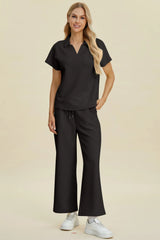 Trendsi Double Take Full Size Collared Neck Short Sleeve Top and Pants Set -