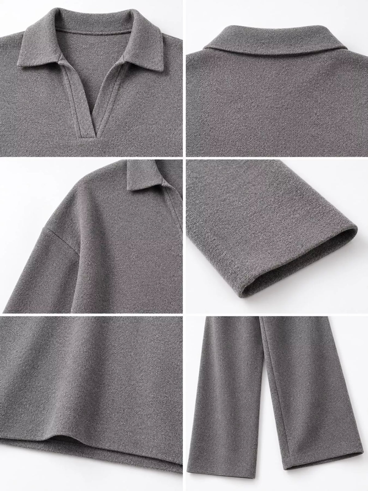 Polo top and pants set, gray detail collage
