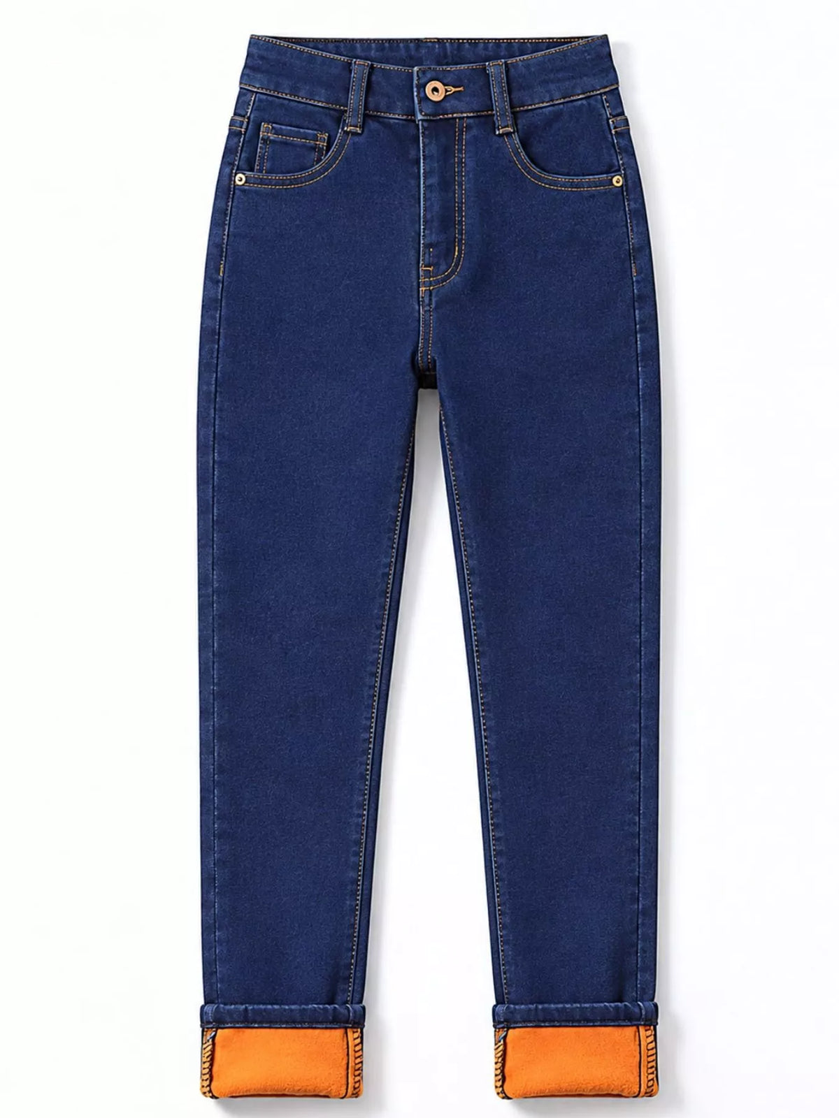 High-Waisted Slim-Fit Stretch Fleece Jeans — garment front