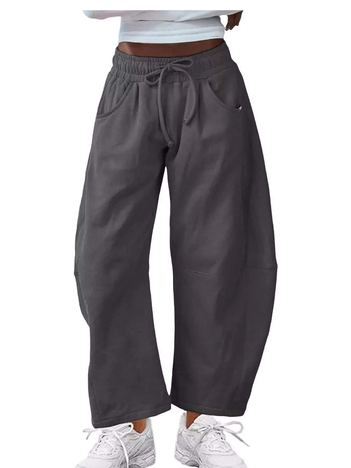 Wide-Leg Active Pants with Drawstring — front view