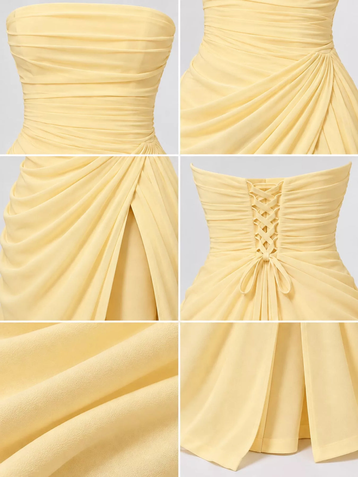 strapless maxi dress, construction and design details