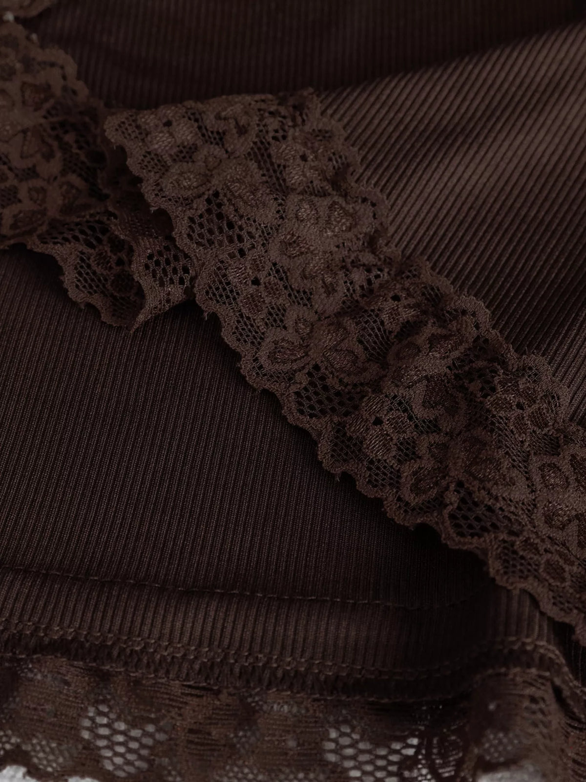 Women's Lace Trim Flare Sleeve Blouse in brown — waist detail view