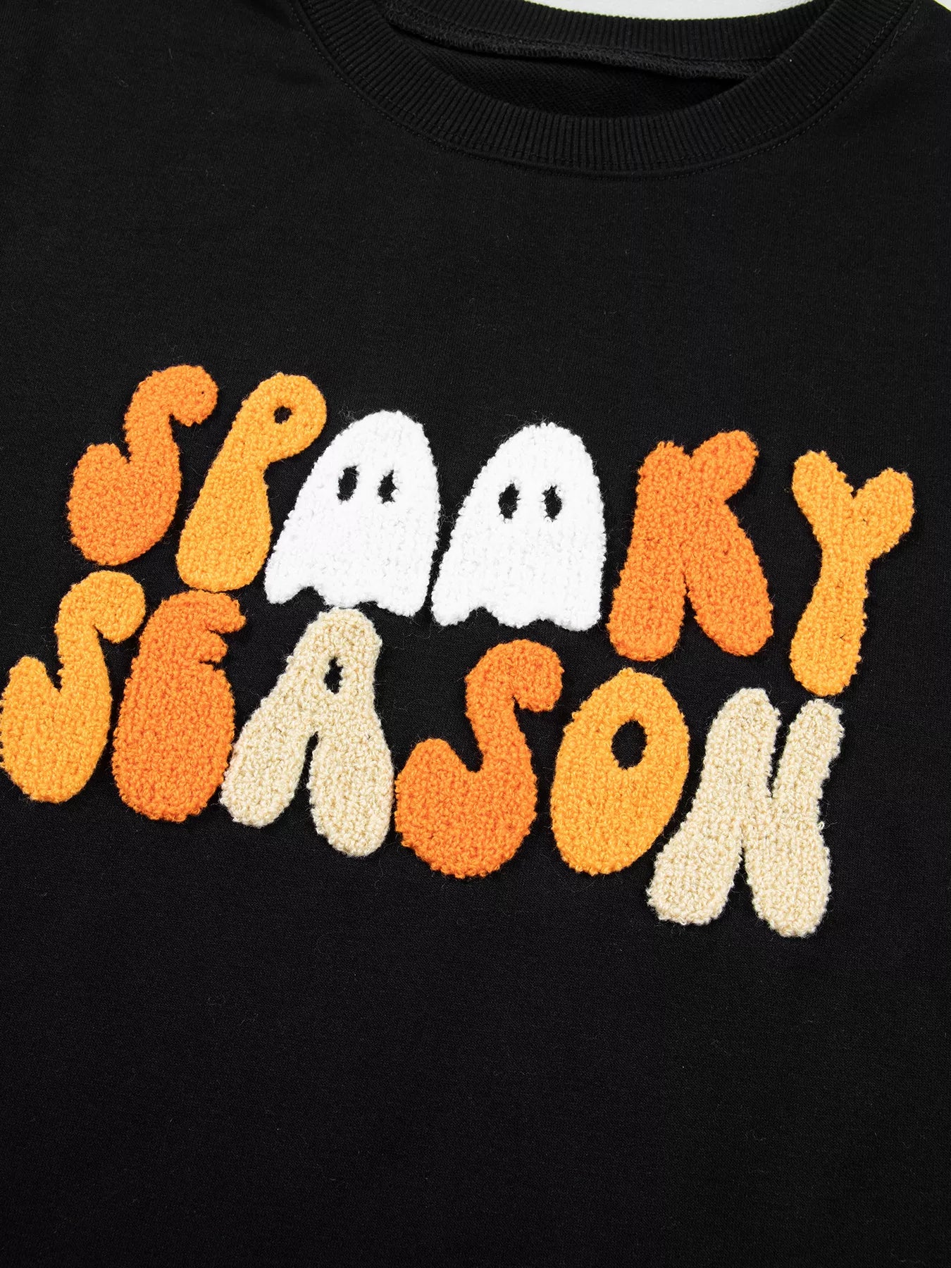 Trendsi Embroidered Spooky Season Long Sleeve Round Neck Sweatshirt -