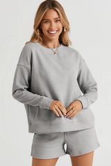 Trendsi Double Take Full Size Texture Long Sleeve Top and Drawstring Shorts Set -