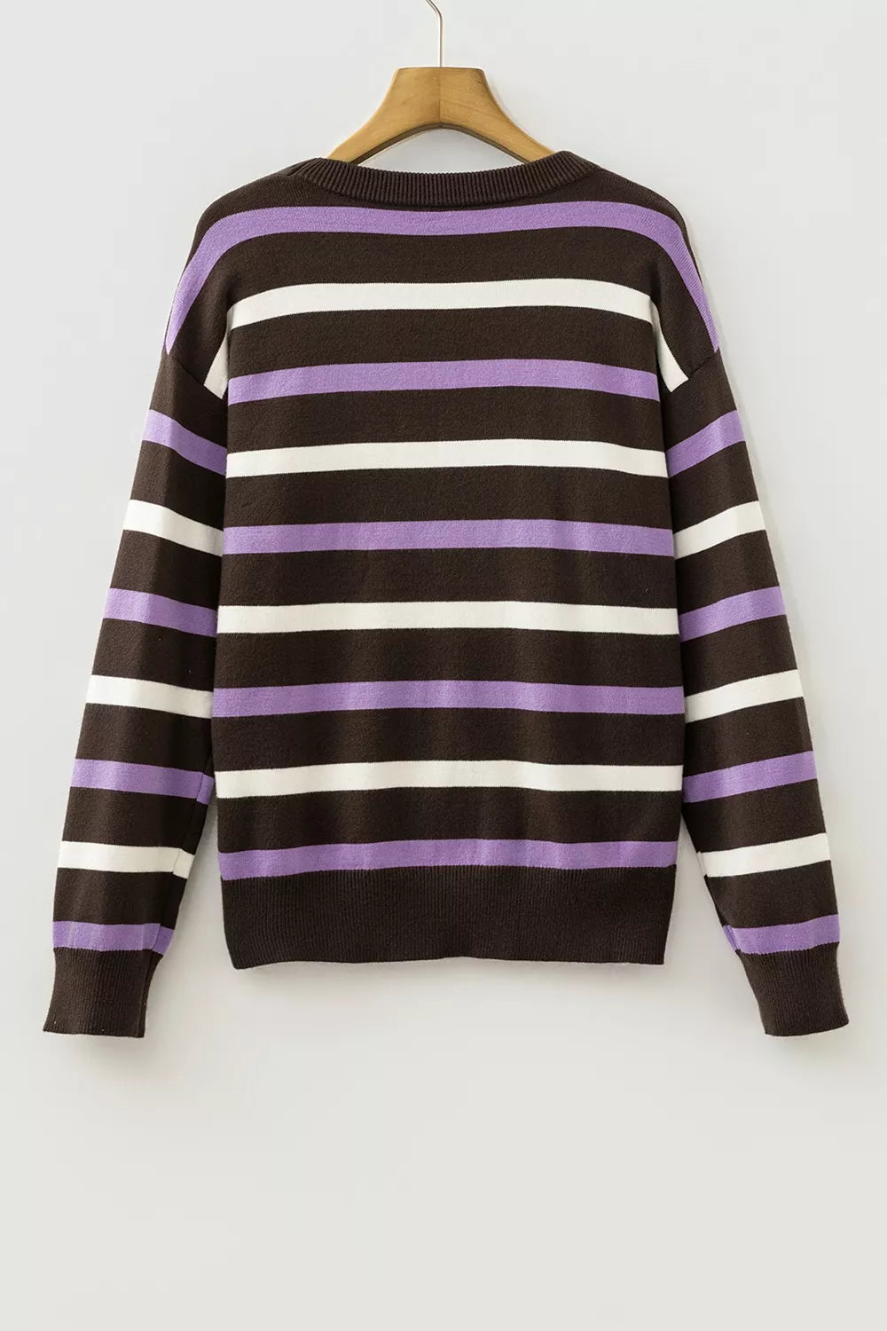 Trendsi Stripe Embroidered Detail Drop Shoulder Sweater -