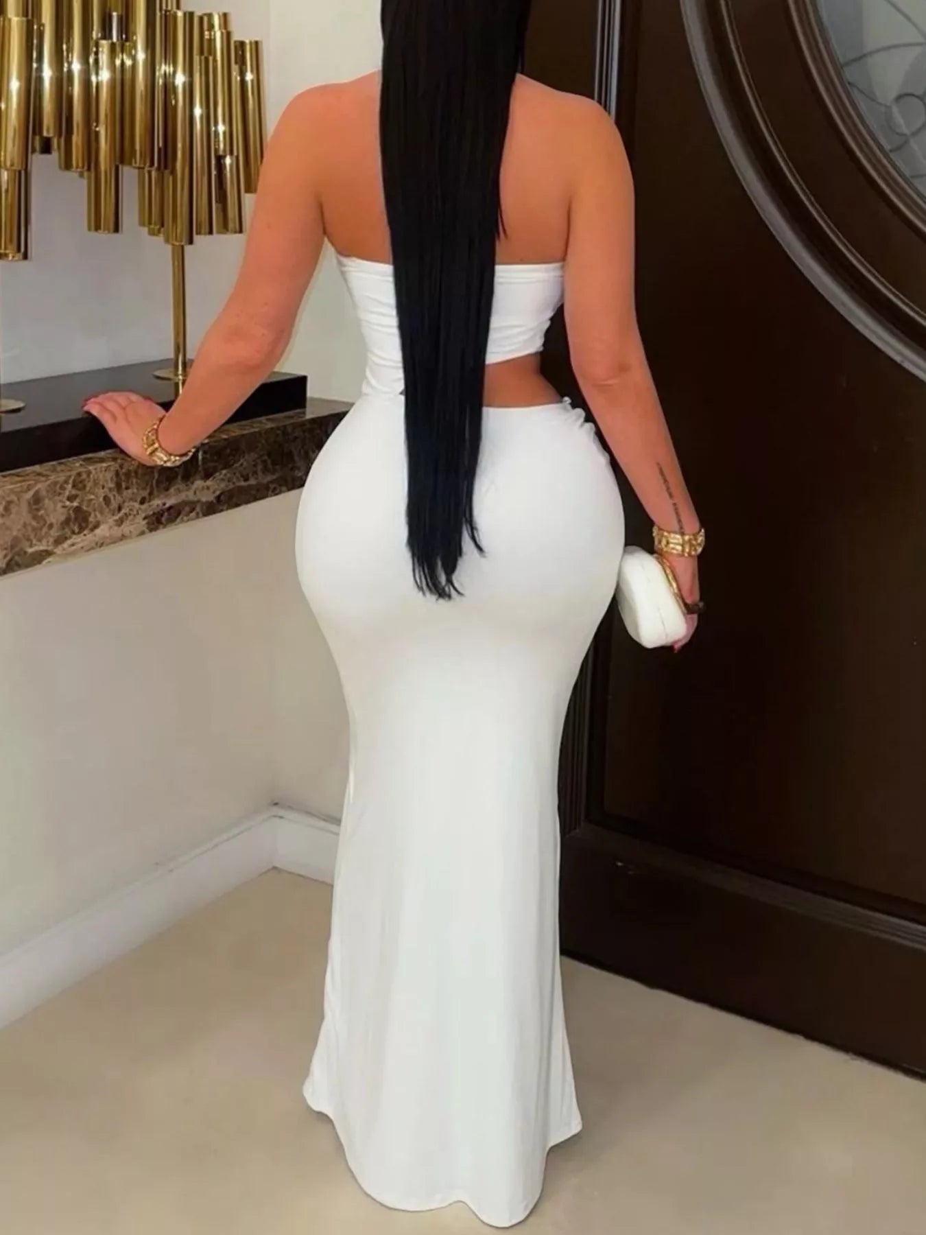 Trendsi Strapless Cut-out Maxi Dress with Ruched Detail -