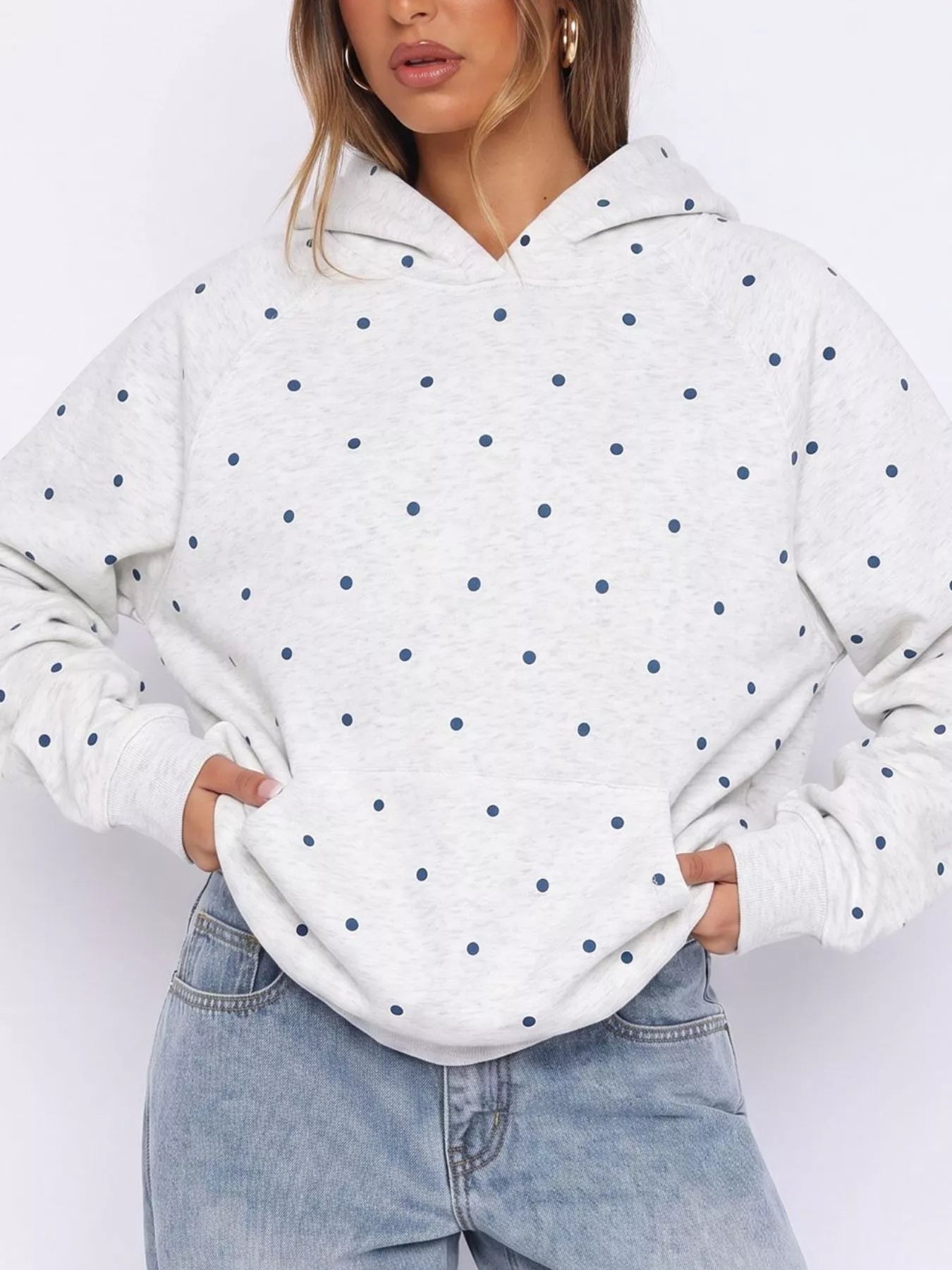 Trendsi Polka Dot Raglan Sleeve Hoodie -