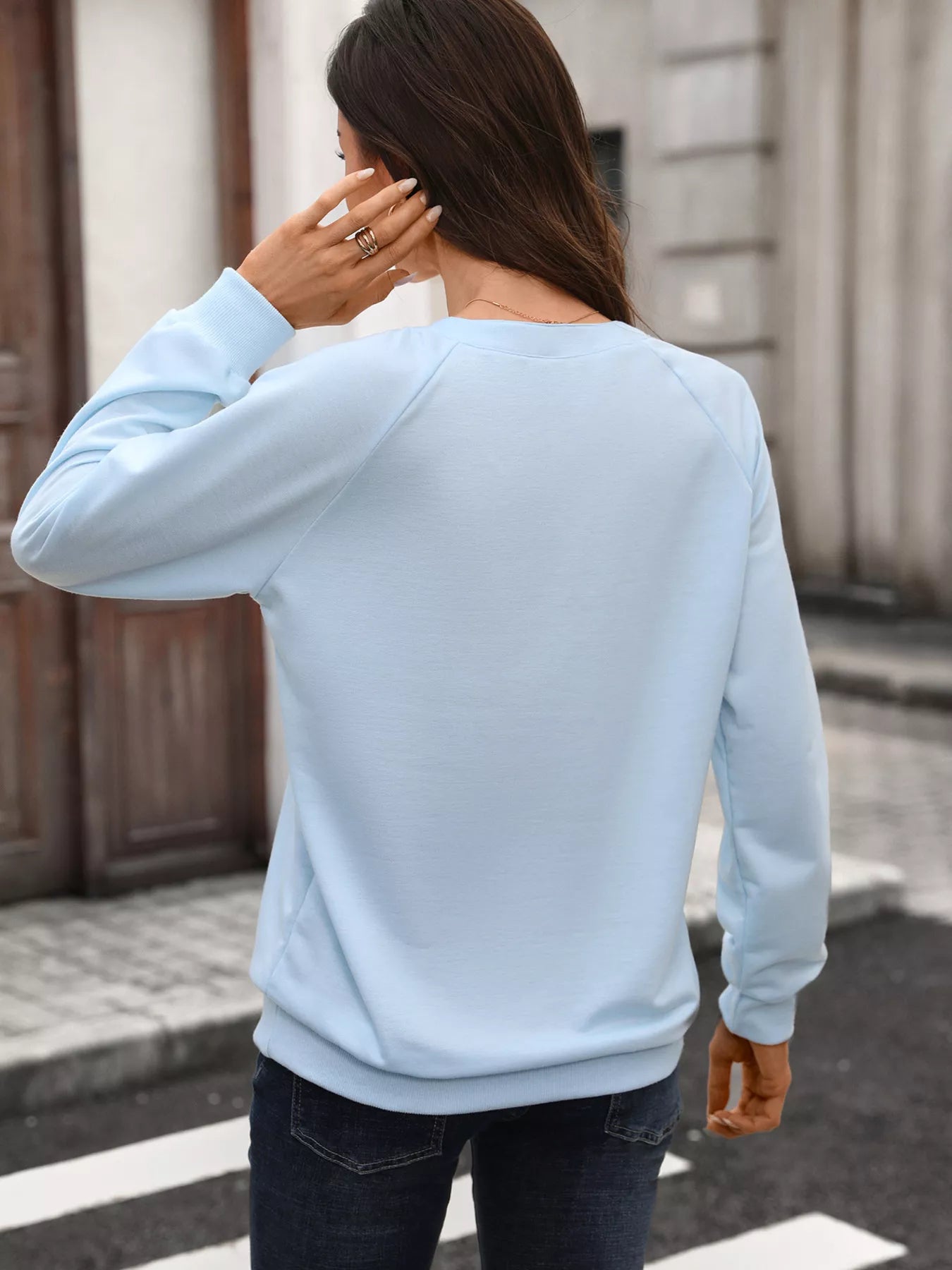Trendsi Notched Raglan Sleeve Sweatshirt -