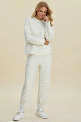 Trendsi Double Take Full Size Texture Round Neck Long Sleeve Top and Pants Set -