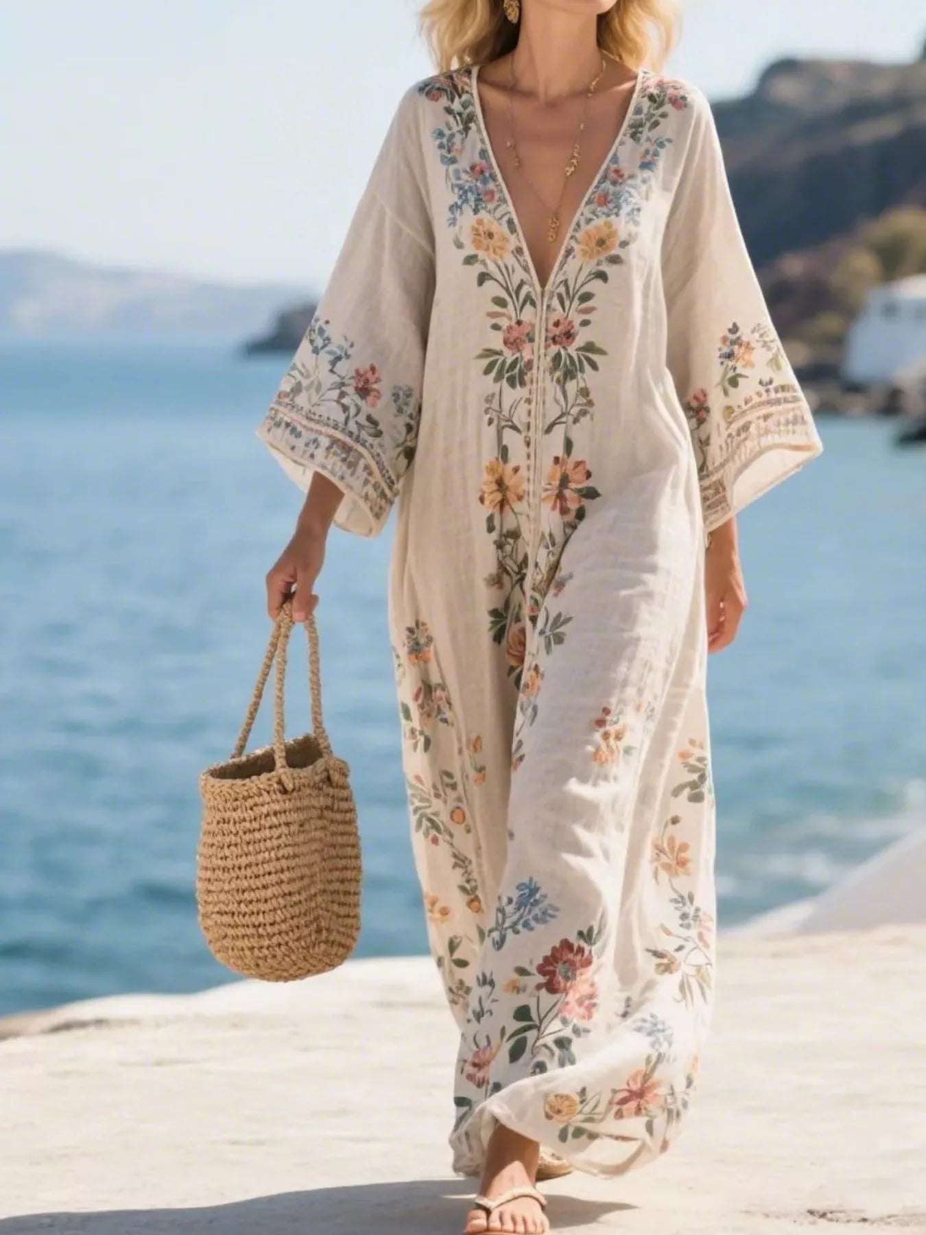 Trendsi Full Size Printed V-Neck Maxi Dress Plus Size -