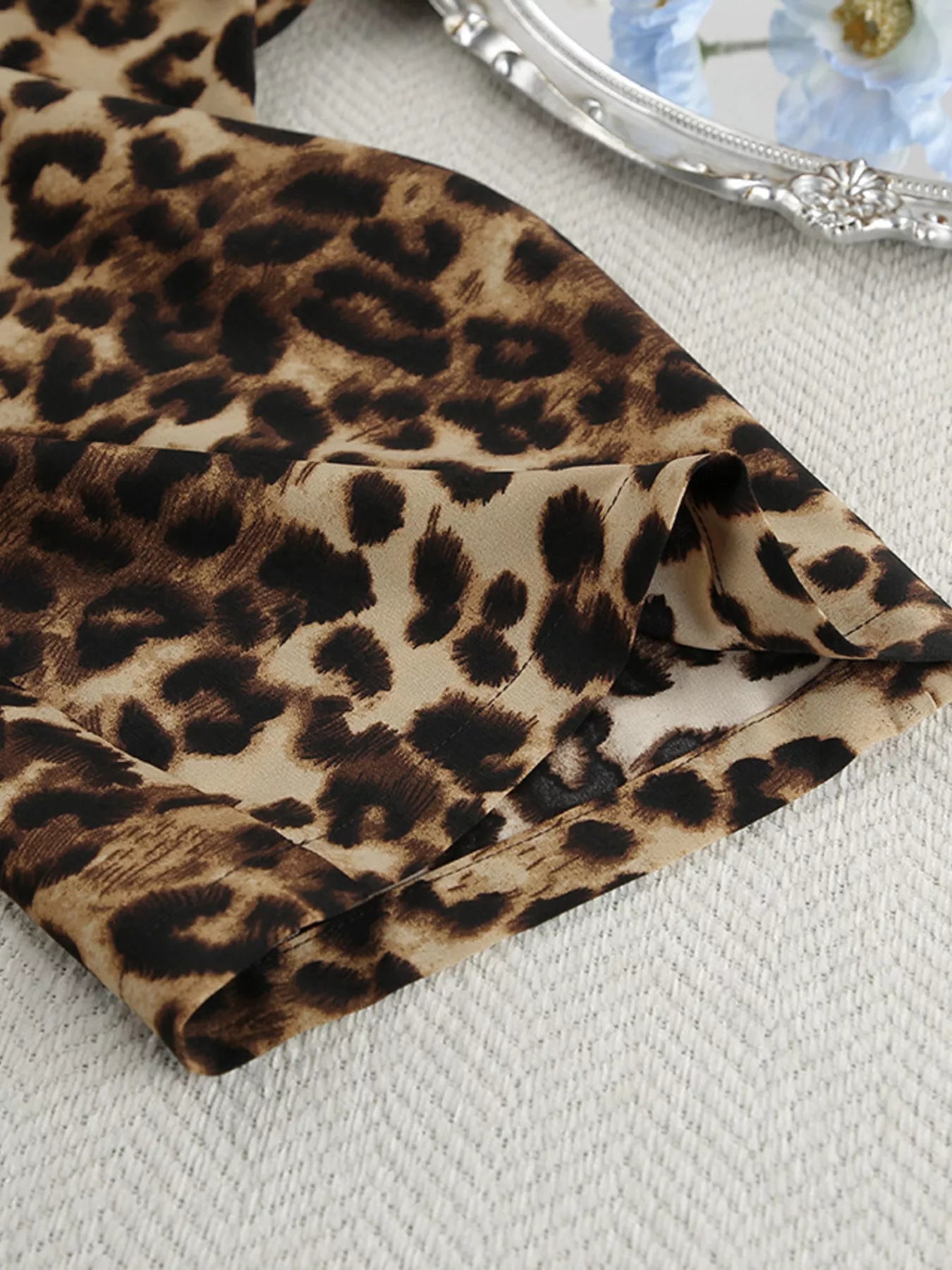 Trendsi Leopard Cardigan and Wide Leg Pants Lounge Set -