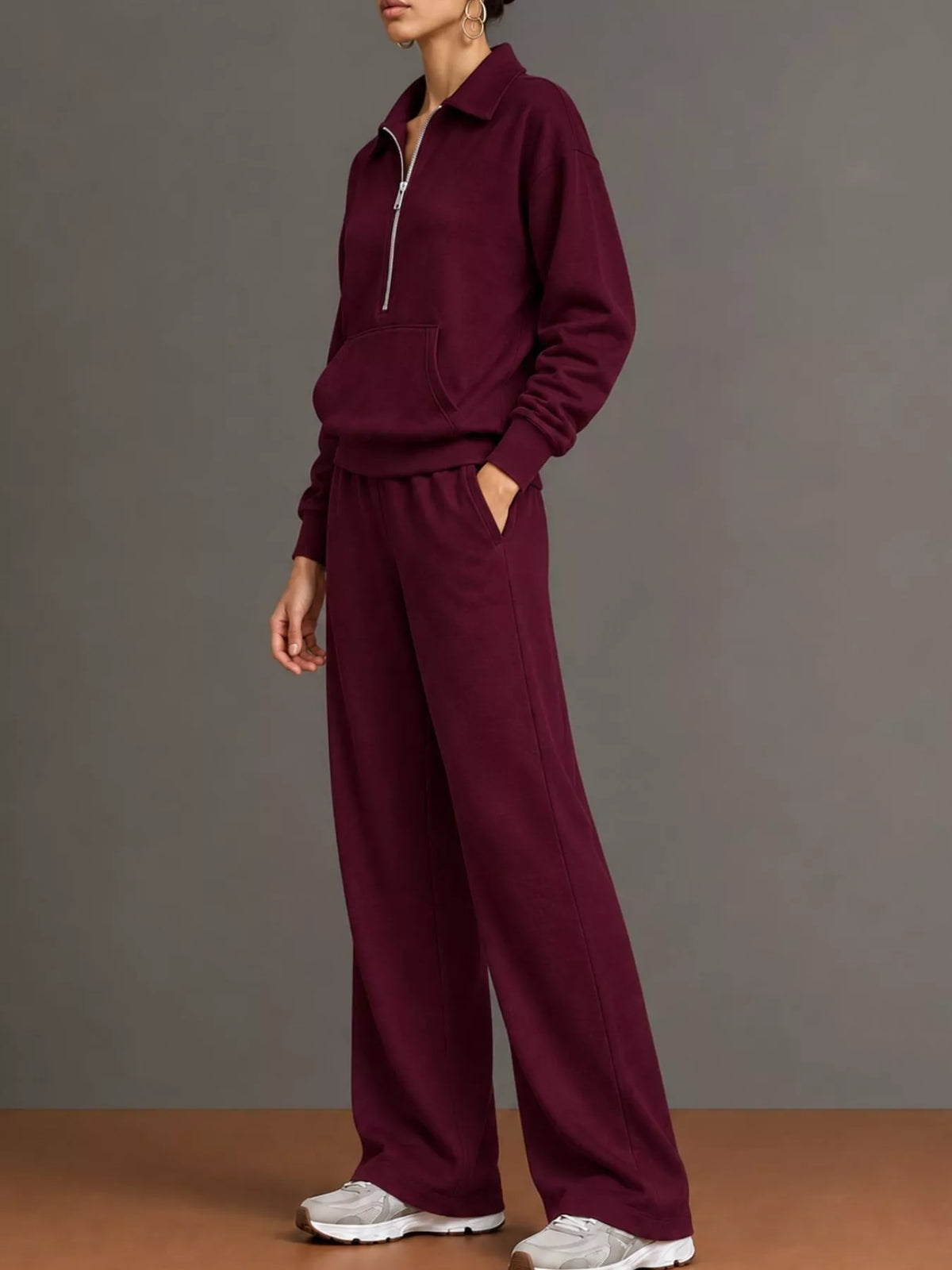 Collared long sleeve outfit set, side view