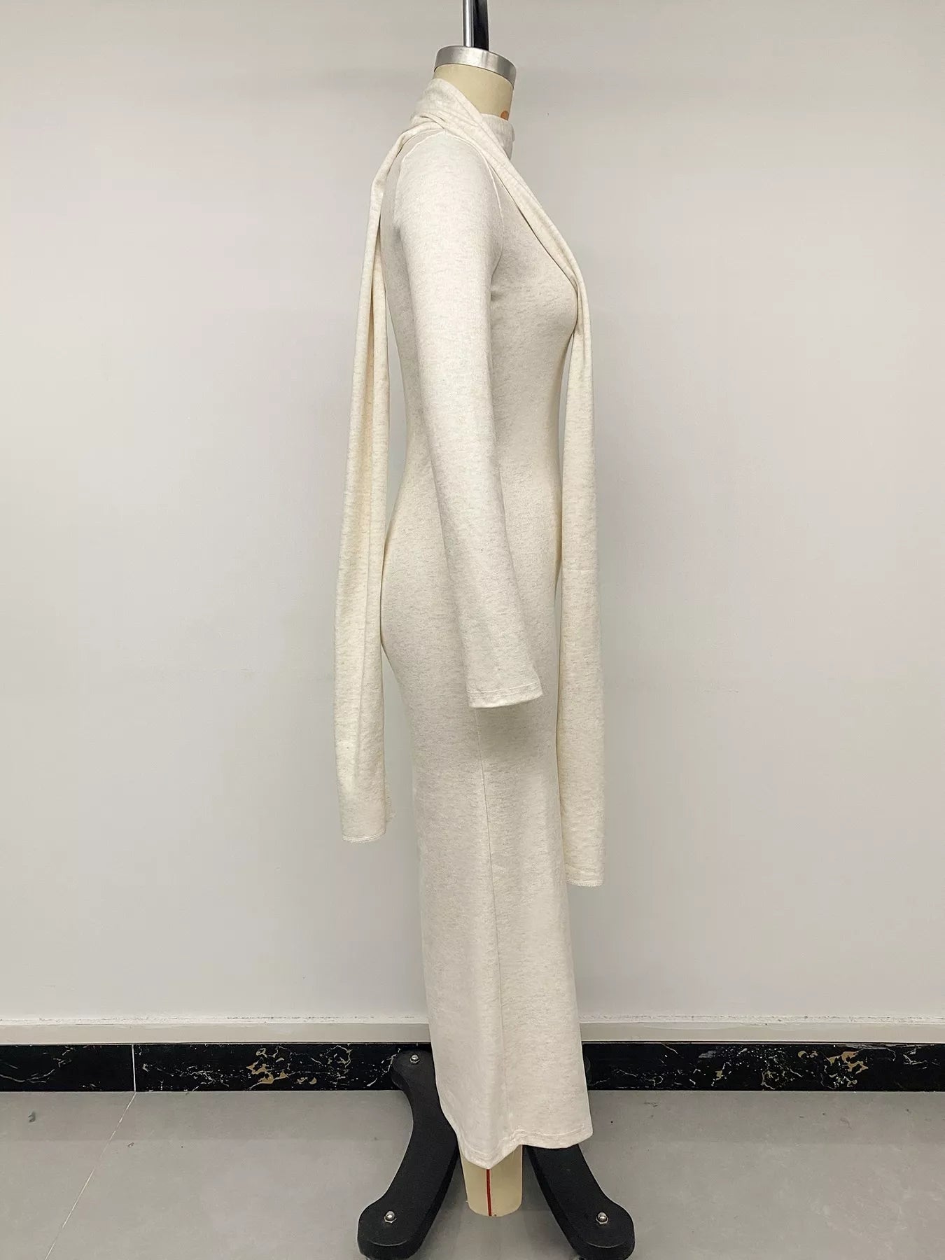 Trendsi Round Neck Maxi Knit Dress with Matching Scarf -