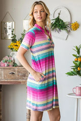 Trendsi Women’s Striped Short Sleeve Mini Tee Dress Polyester Plus Size - Dresses
