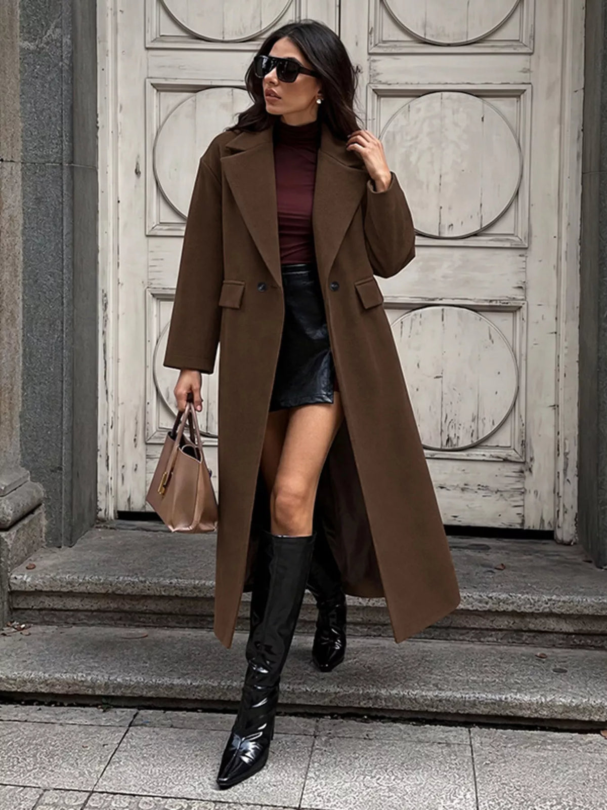 Double-Breasted Longline Coat — front view