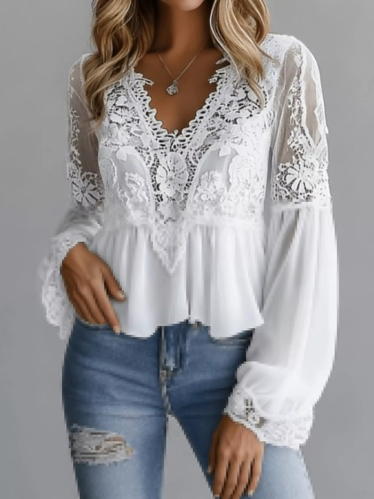 Lace peplum blouse, white front