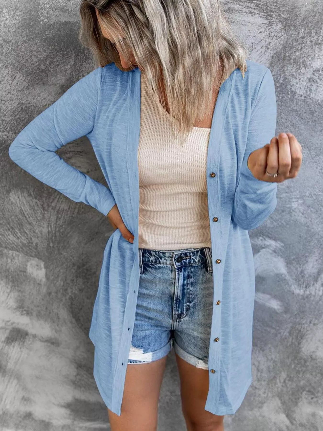 Trendsi Full Size Lightweight Button-Up Cardigan Plus Size - Shirts