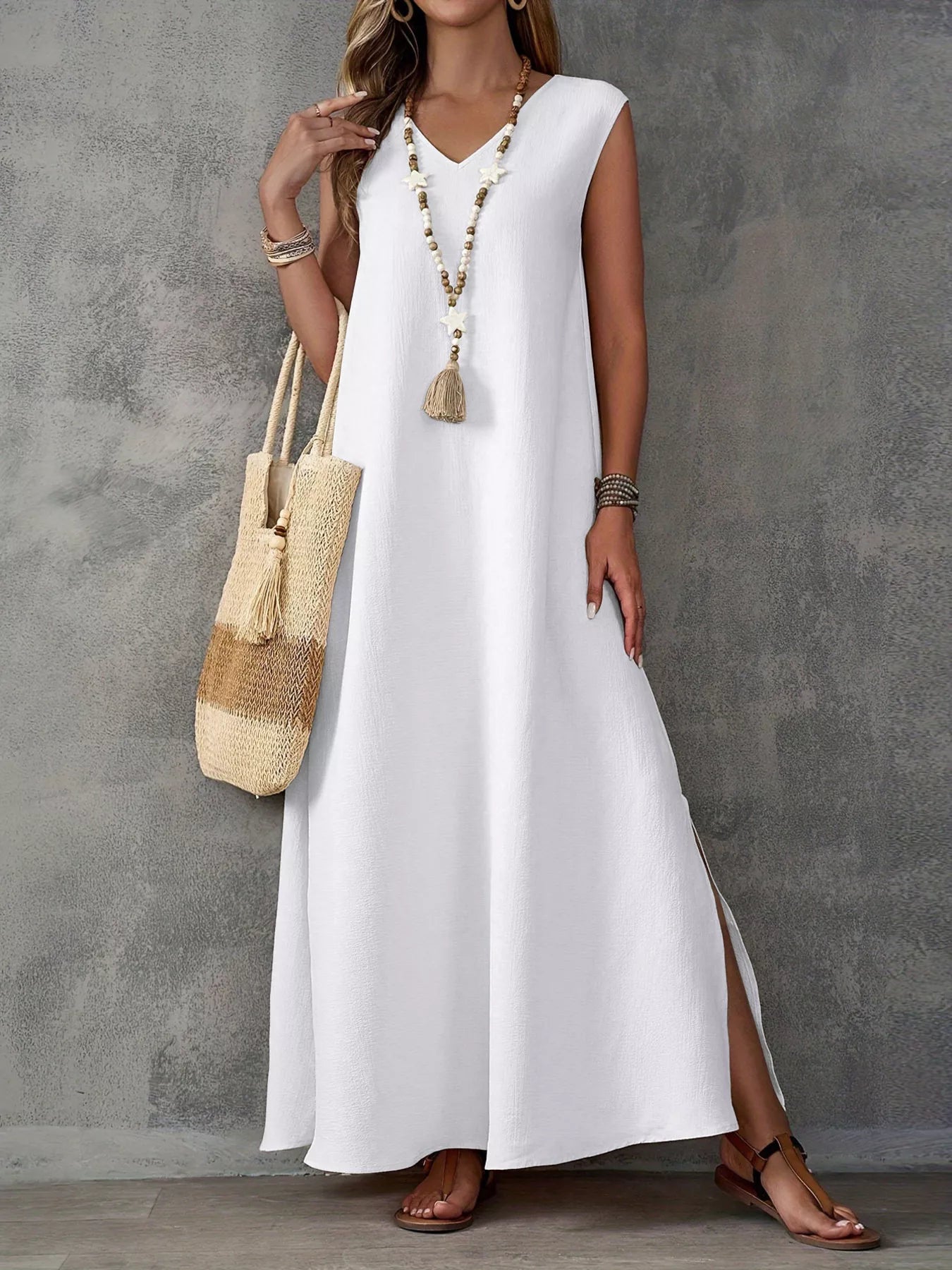 Trendsi Sleeveless V-Neck Side-Slit Maxi Dress -