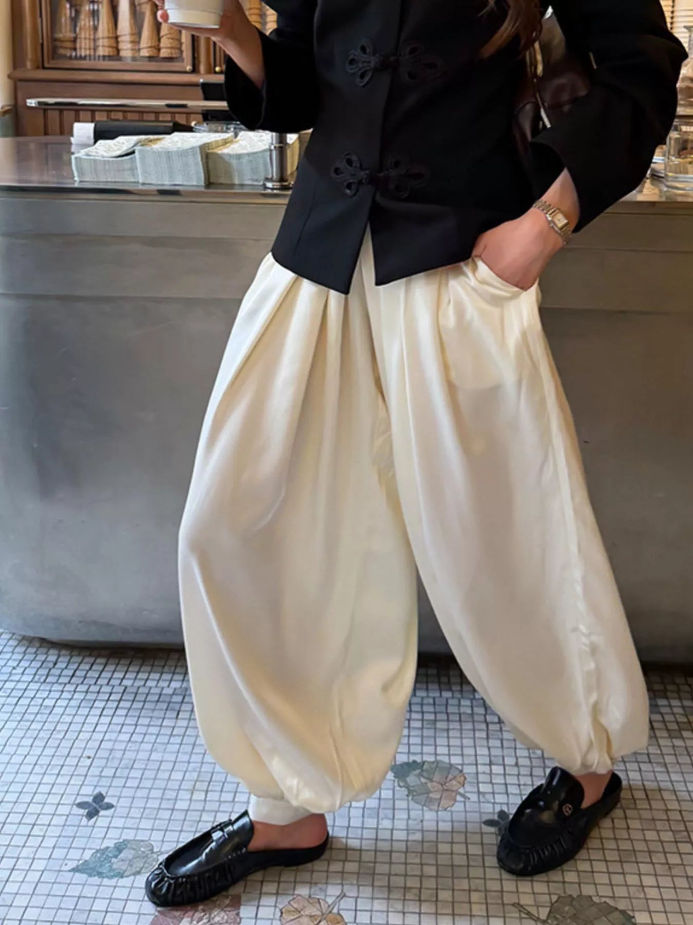 Trendsi High-Waisted Satin Balloon Pants -