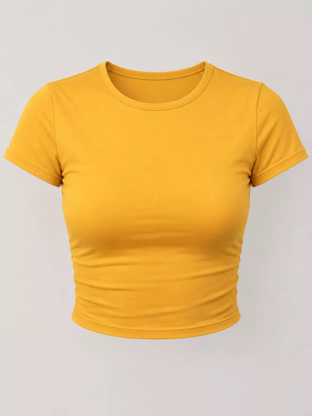 Mustard yellow crew neck crop T-shirt, front product view