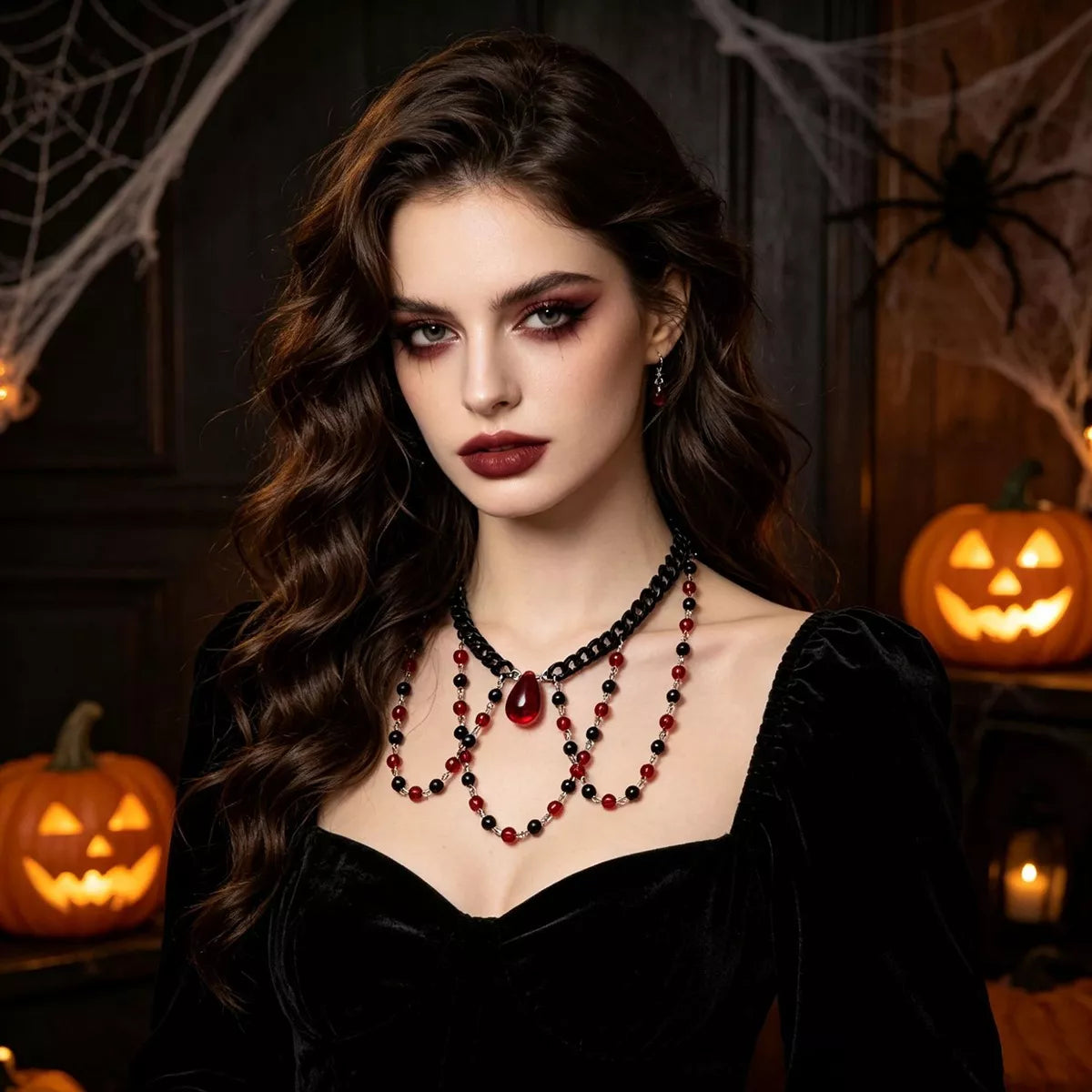 Trendsi Gothic Vampire Beaded Teardrop Necklace -