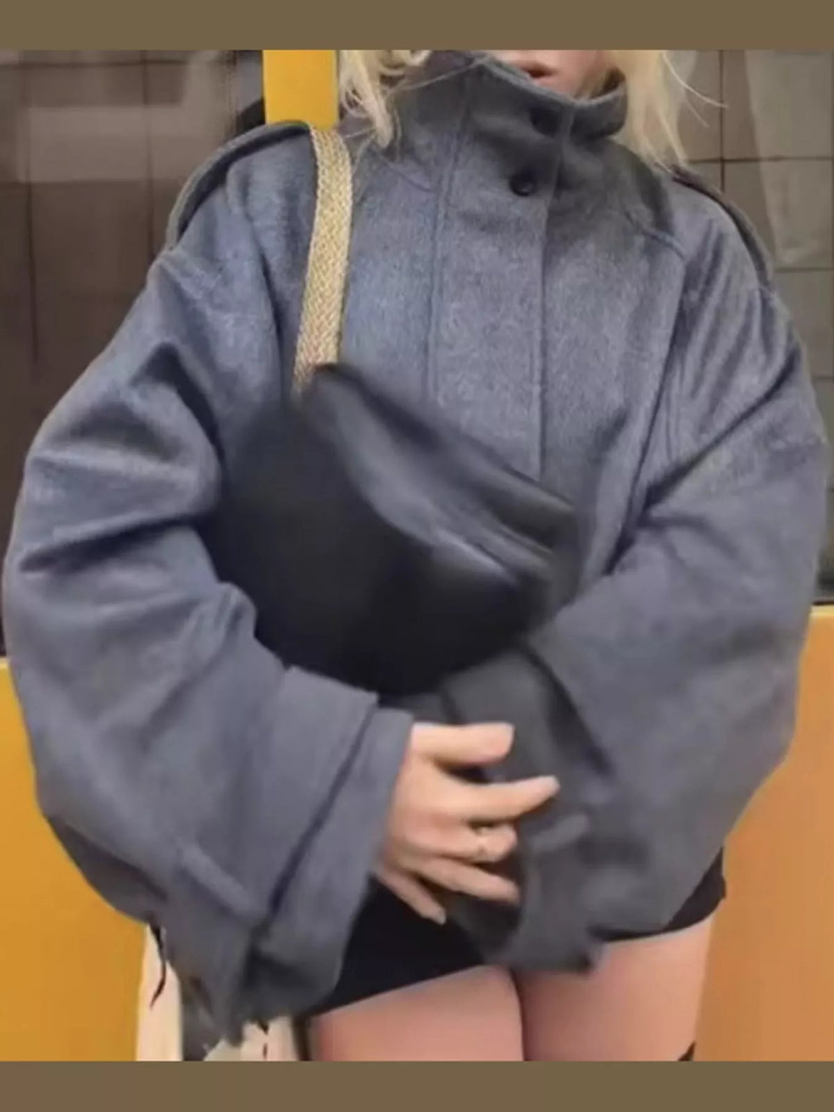 Gray zip-up stand-collar jacket — front view