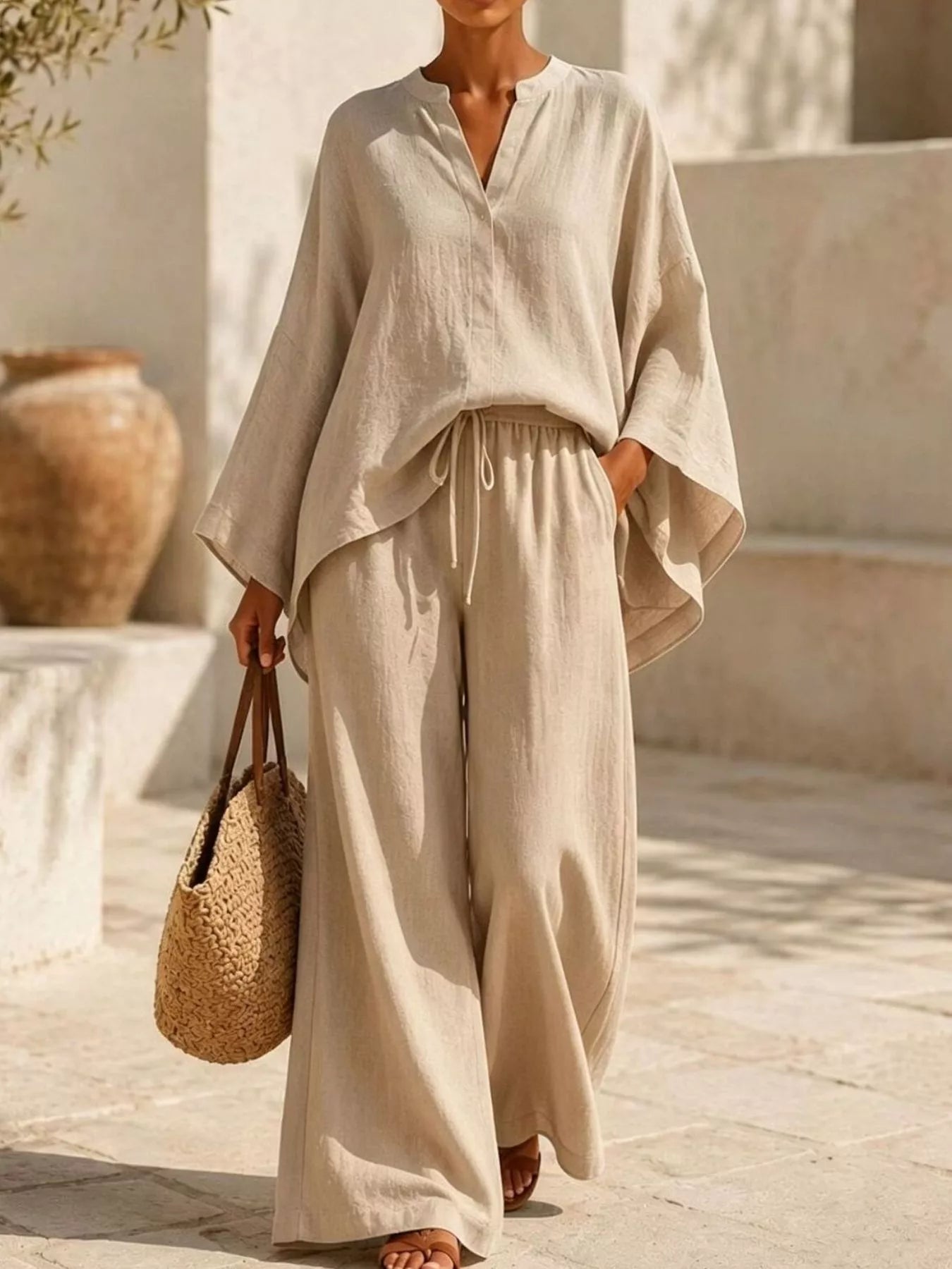 Trendsi Full Size Loose Fit Top and Wide-Leg Pants Set Plus Size -